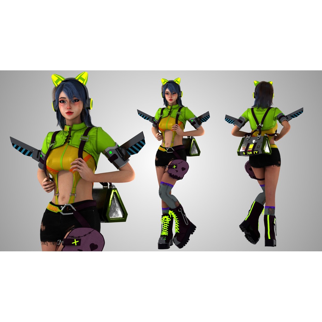Futuristic Girl 3D Model – Game Ready Low-Poly Character, FBX, Blender - View 3