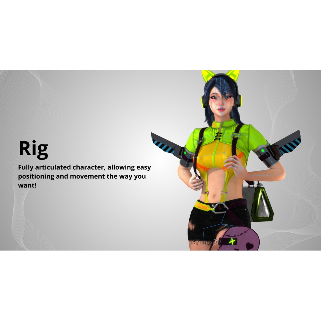 Futuristic Girl 3D Model – Game Ready Low-Poly Character, FBX, Blender - View 5