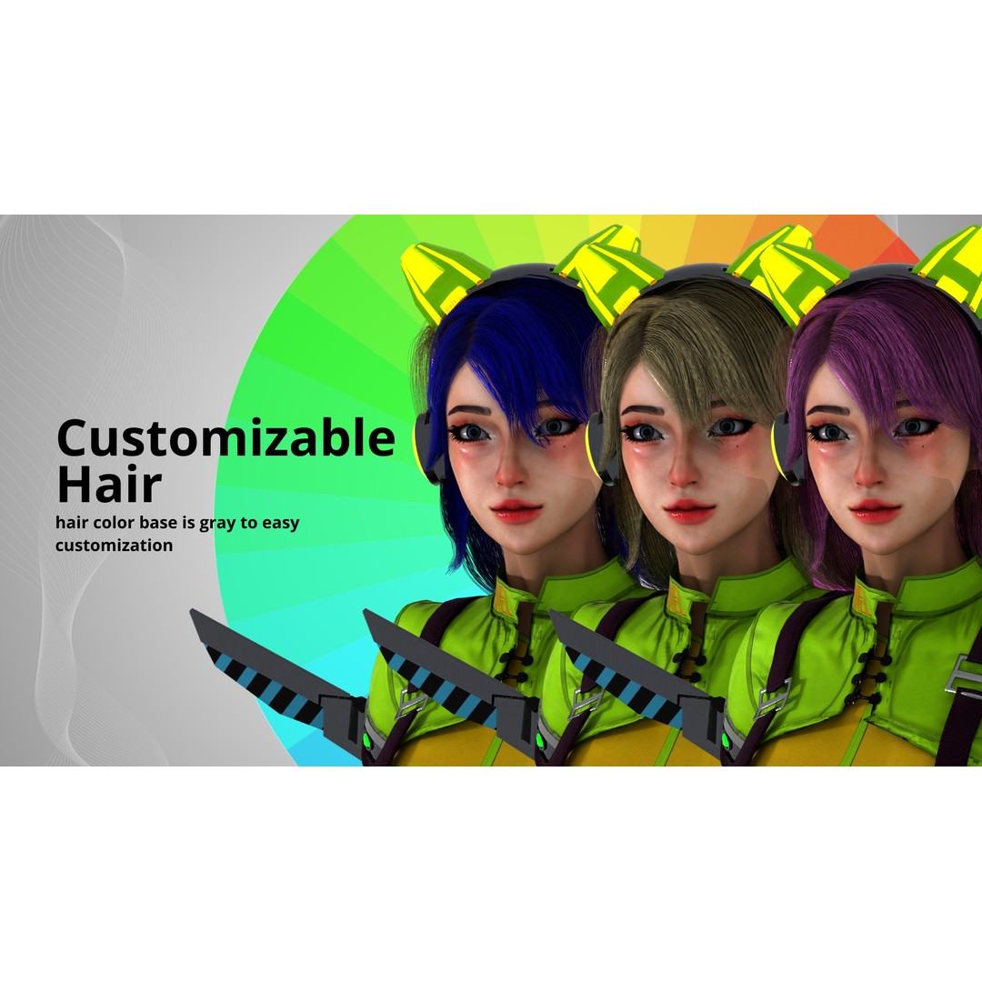 Futuristic Girl 3D Model – Game Ready Low-Poly Character, FBX, Blender - View 7