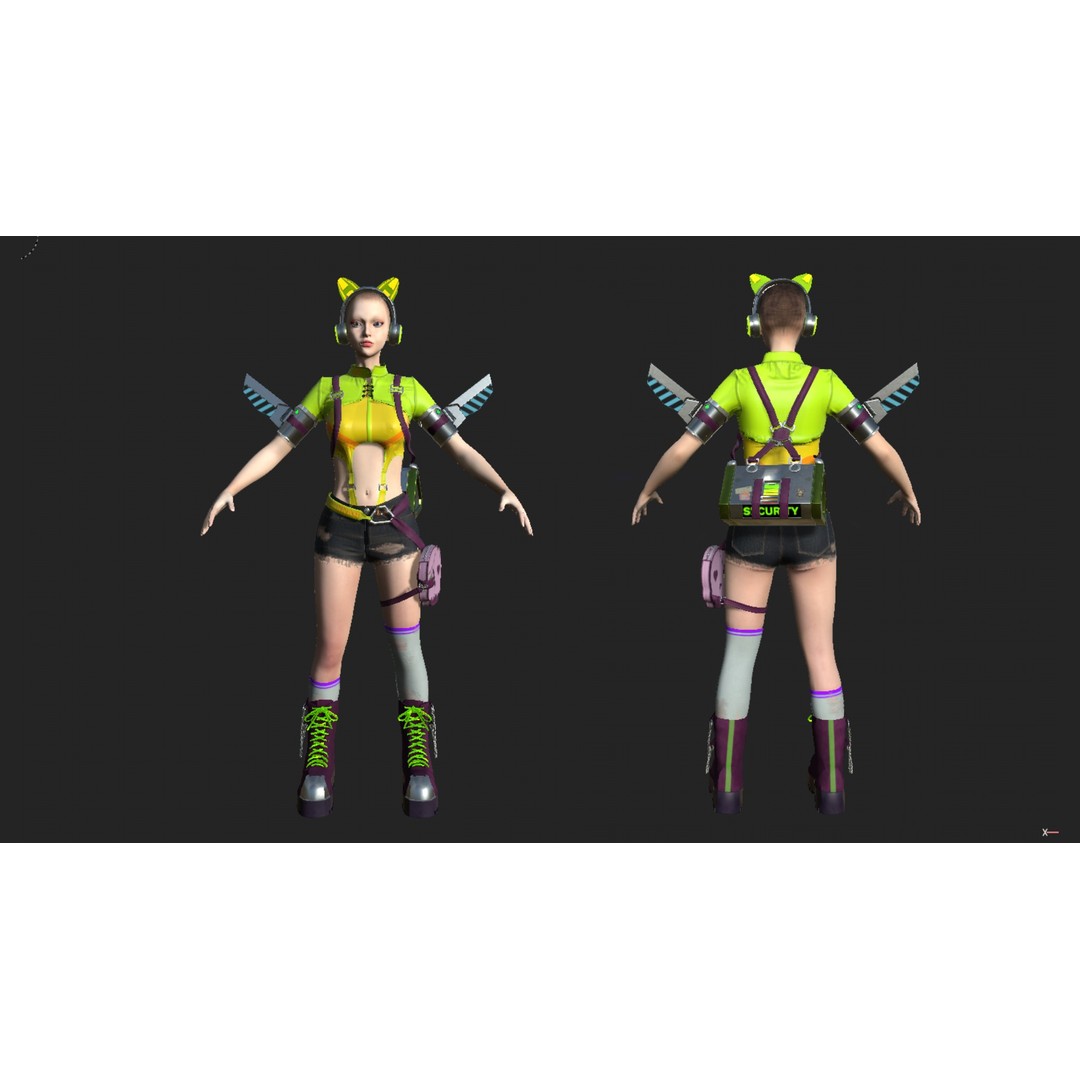 Futuristic Girl 3D Model – Game Ready Low-Poly Character, FBX, Blender - View 9
