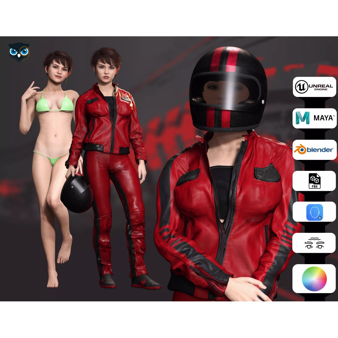 Realistic Biker 3D Model – Low Poly Game-Ready Character with Rigging - View 2