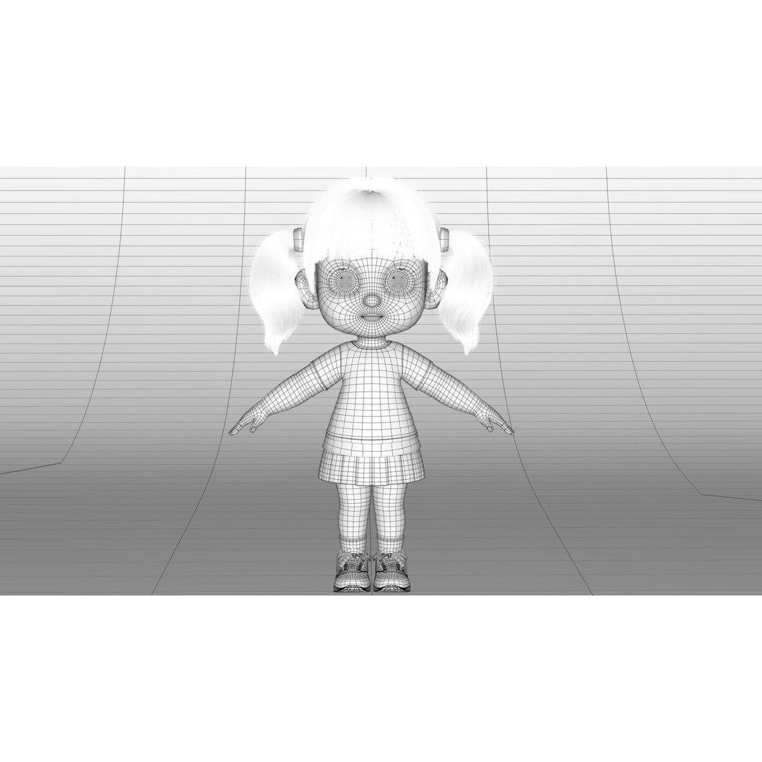 Cute Cartoon Girl Sister 3D Model – Rigged Character with PBR Textures - View 10