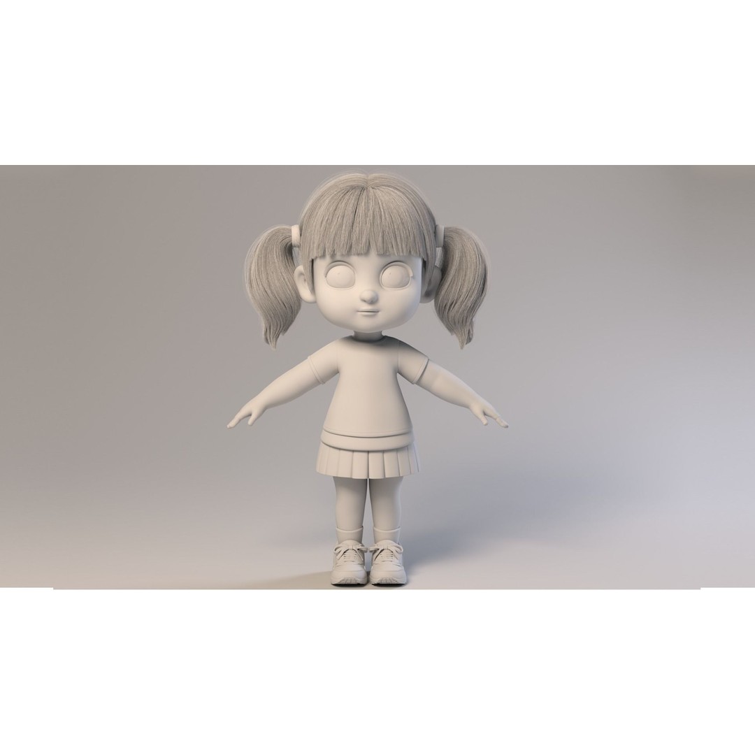 Cute Cartoon Girl Sister 3D Model – Rigged Character with PBR Textures - View 11