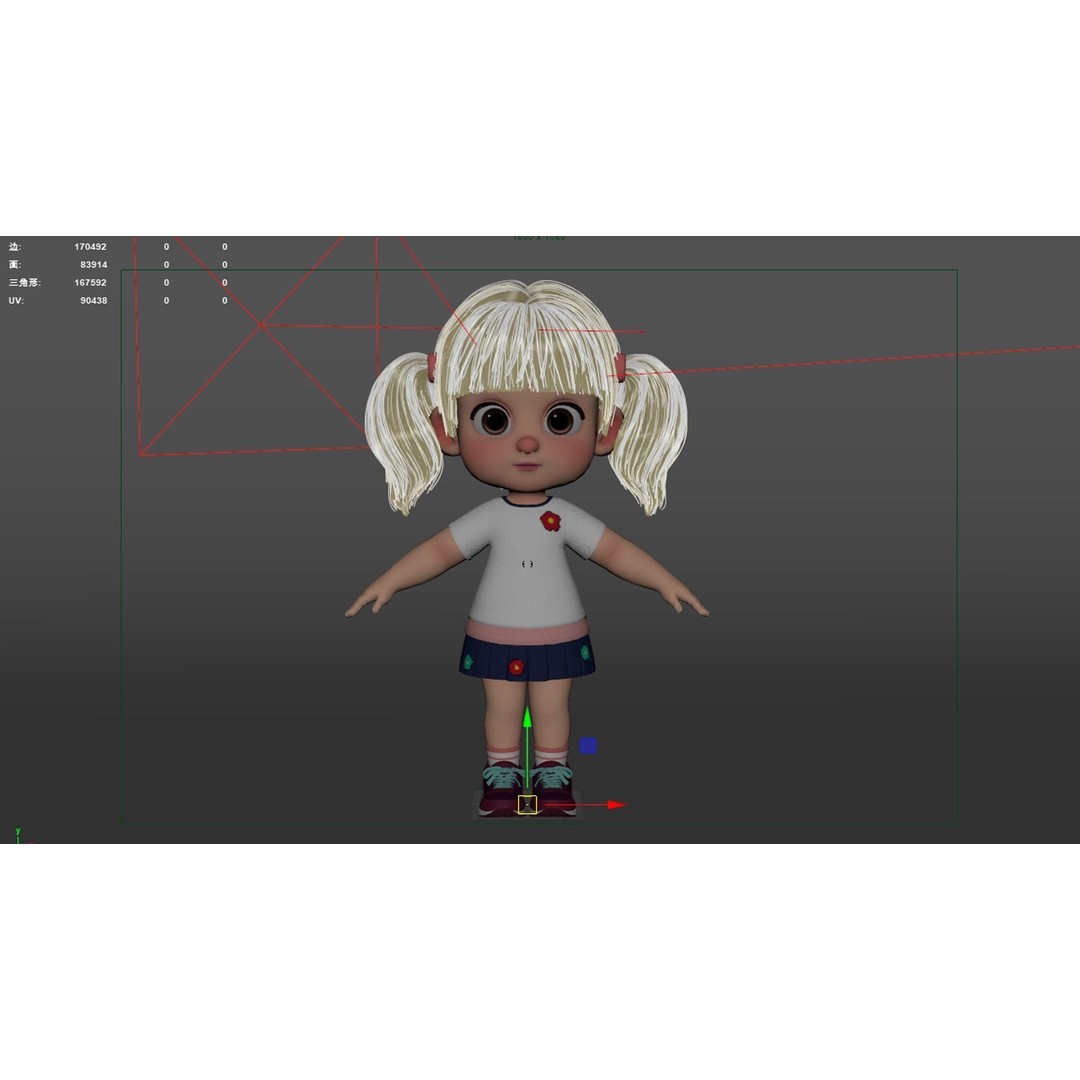 Cute Cartoon Girl Sister 3D Model – Rigged Character with PBR Textures - View 12