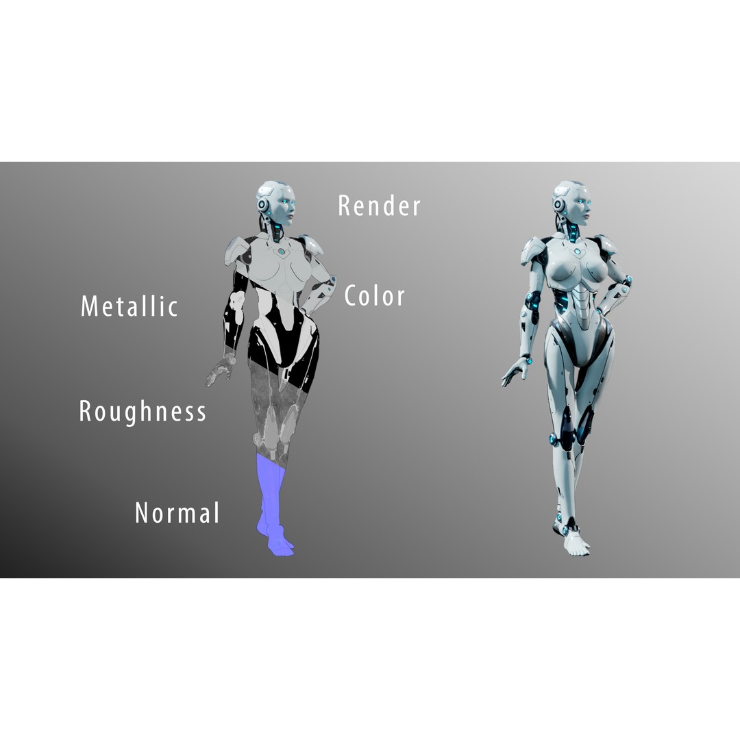 Female Android 3D Model – Low Poly Rigged Character, Blender, FBX - View 10