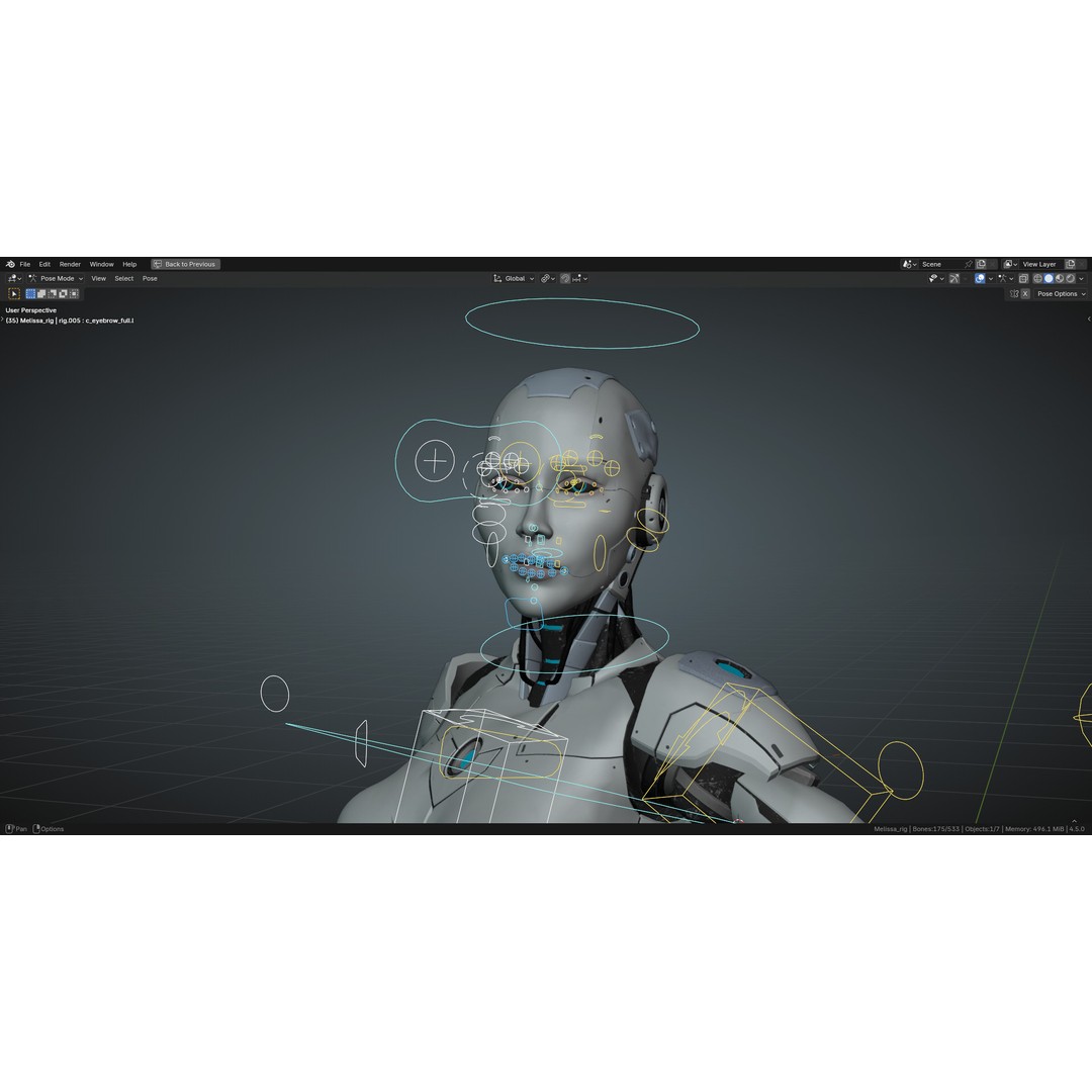 Female Android 3D Model – Low Poly Rigged Character, Blender, FBX - View 16