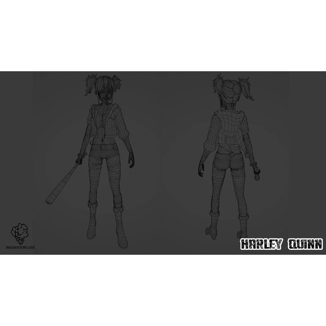 Harley Quinn 3D Model – Isekai Character Rigged for Animation