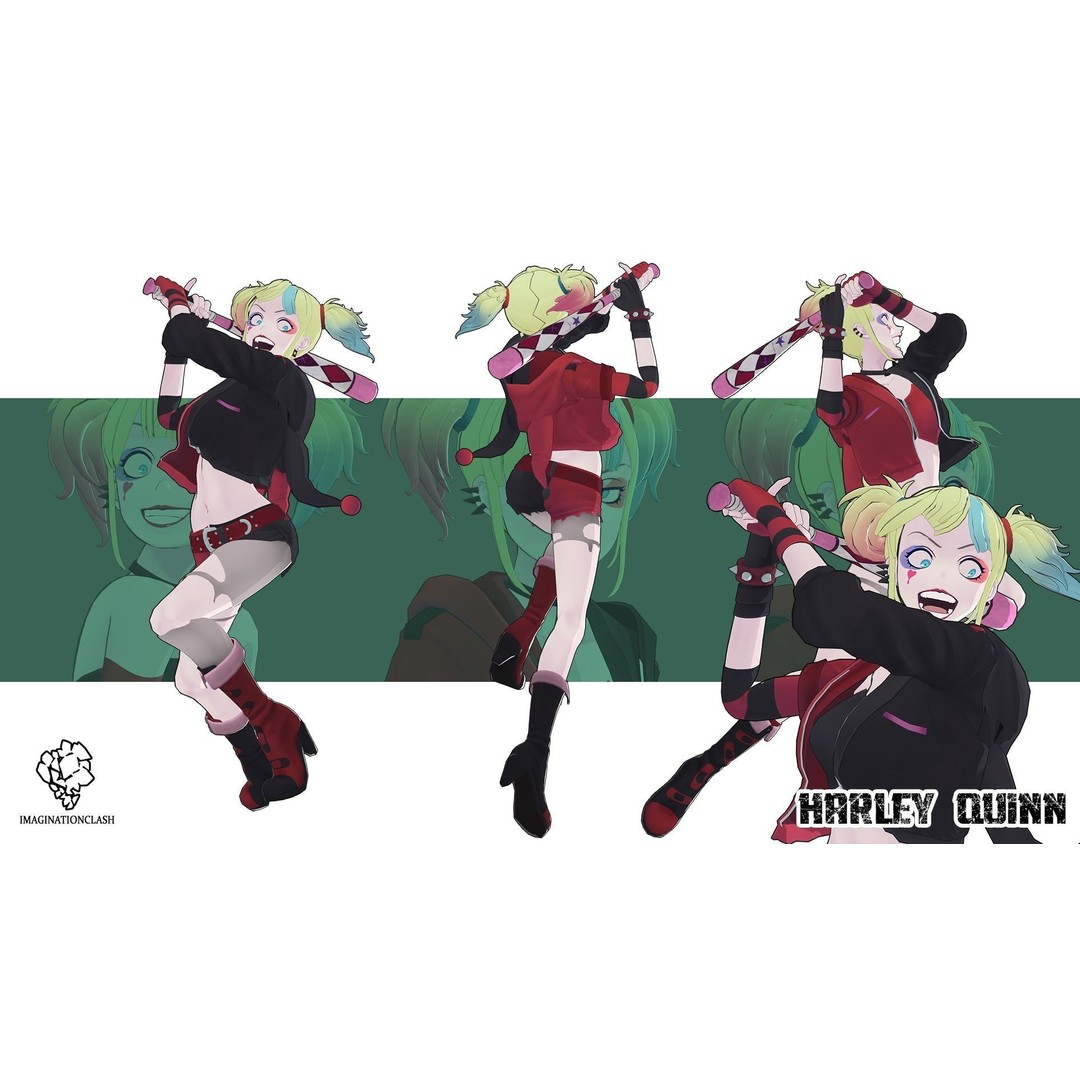 Harley Quinn 3D Model – Isekai Character Rigged for Animation - View 10