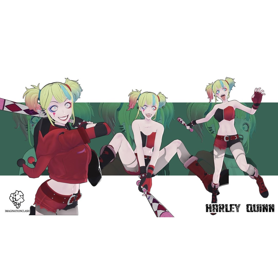 Harley Quinn 3D Model – Isekai Character Rigged for Animation - View 4
