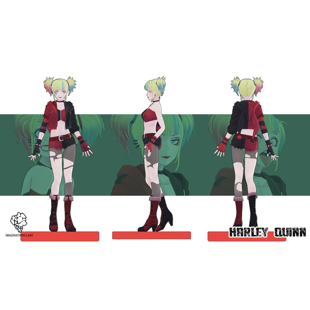 Harley Quinn 3D Model – Isekai Character Rigged for Animation - View 5