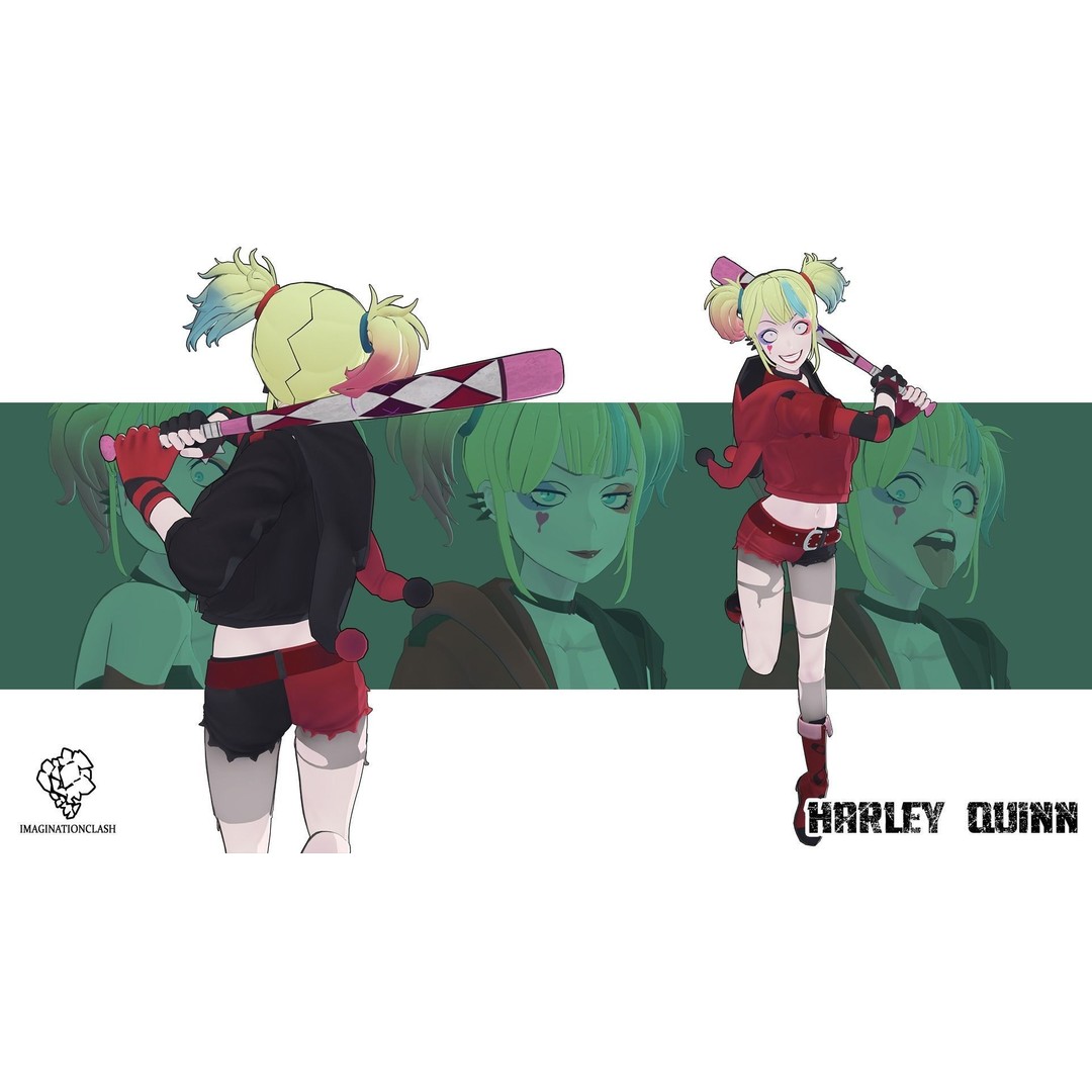 Harley Quinn 3D Model – Isekai Character Rigged for Animation - View 6
