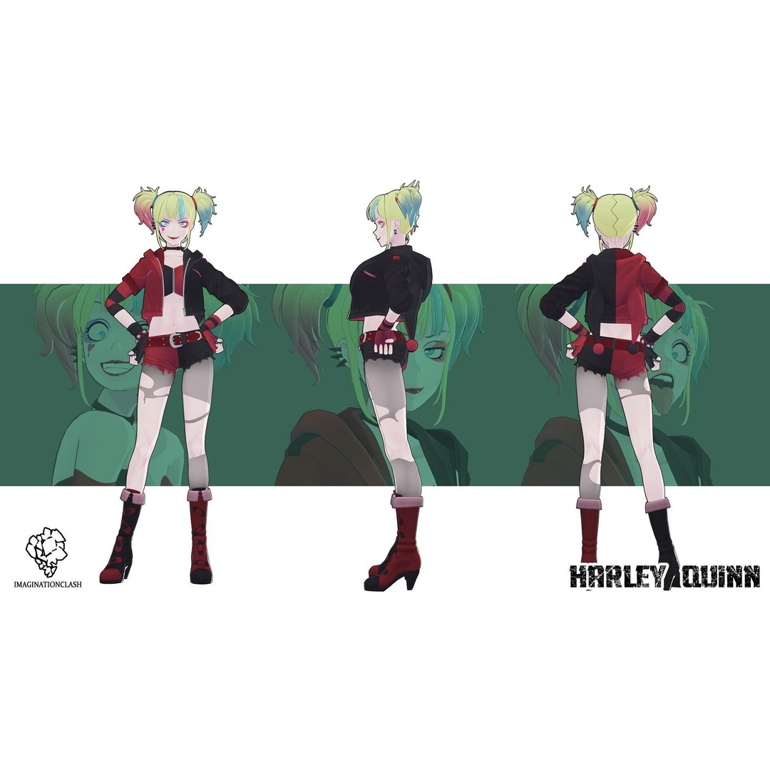 Harley Quinn 3D Model – Isekai Character Rigged for Animation - View 7