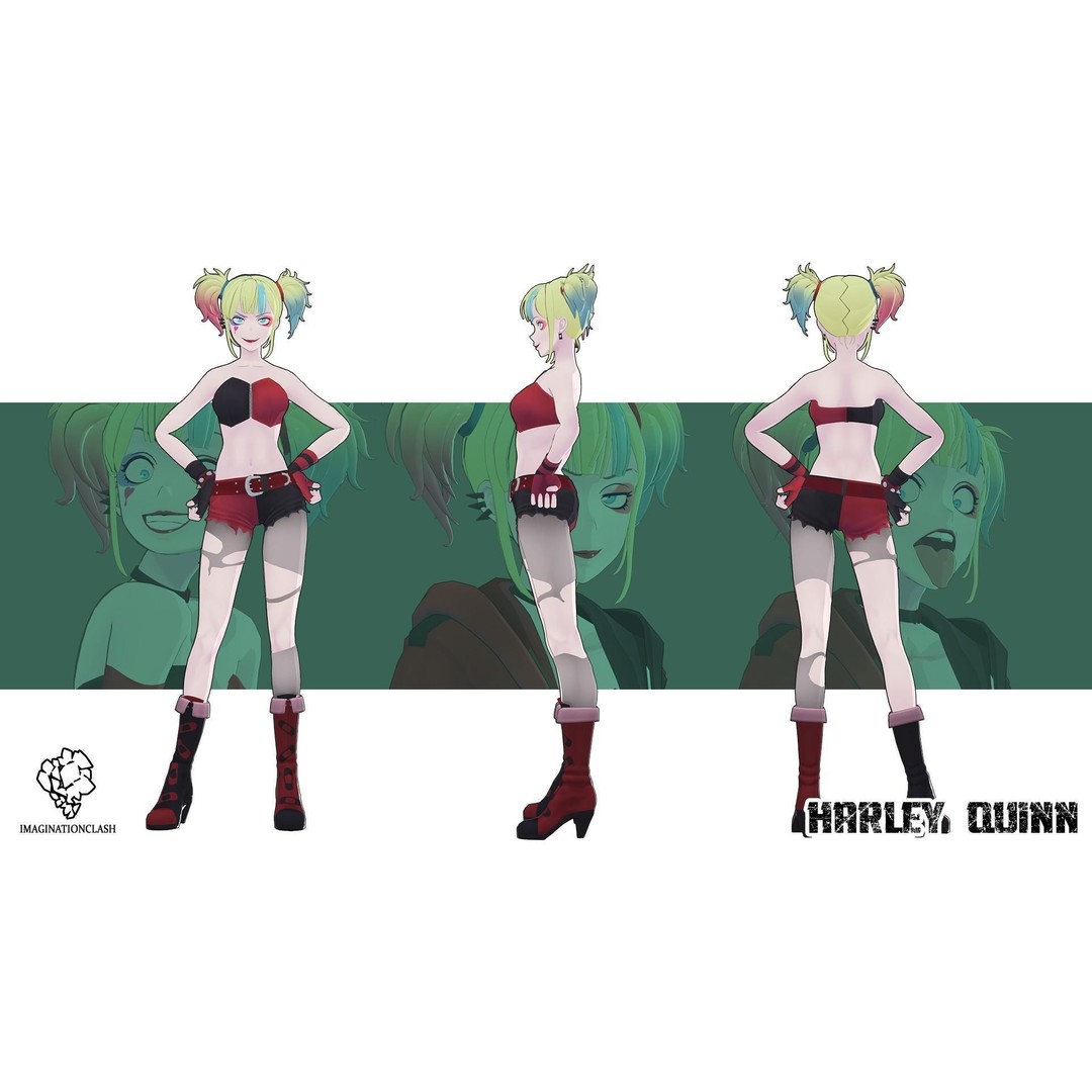 Harley Quinn 3D Model – Isekai Character Rigged for Animation - View 8