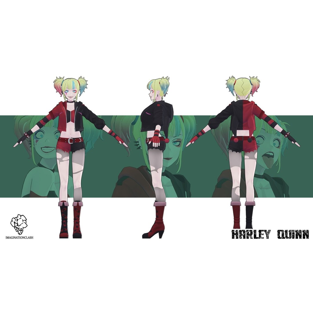 Harley Quinn 3D Model – Isekai Character Rigged for Animation - View 9