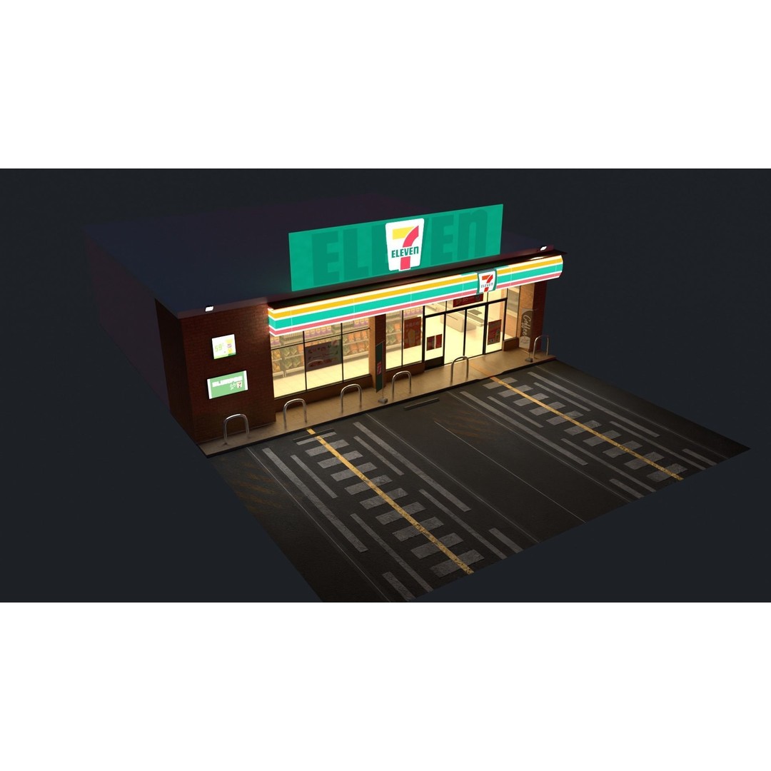 7-Eleven Store 3D Model – Low Poly Game Asset, Blender & FBX - View 10