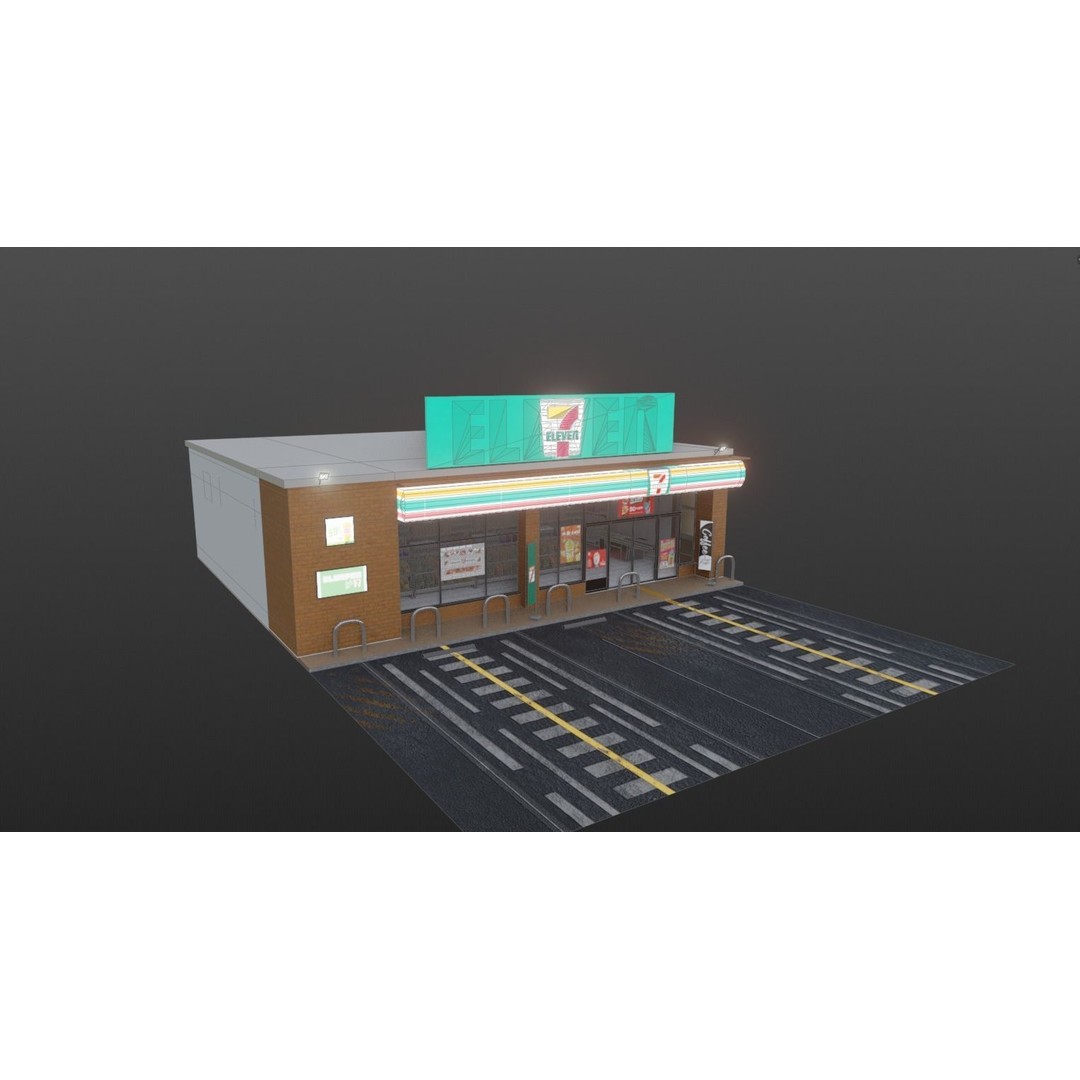 7-Eleven Store 3D Model – Low Poly Game Asset, Blender & FBX - View 11