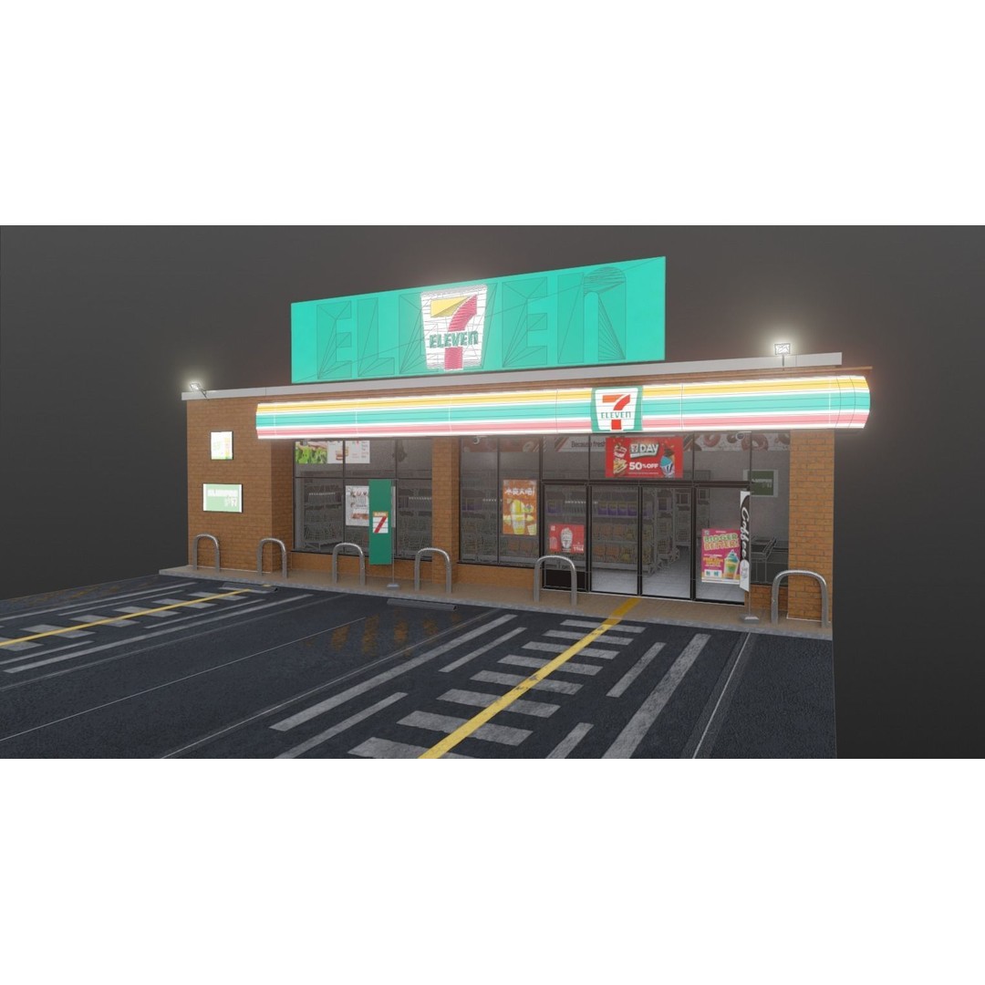 7-Eleven Store 3D Model – Low Poly Game Asset, Blender & FBX - View 12