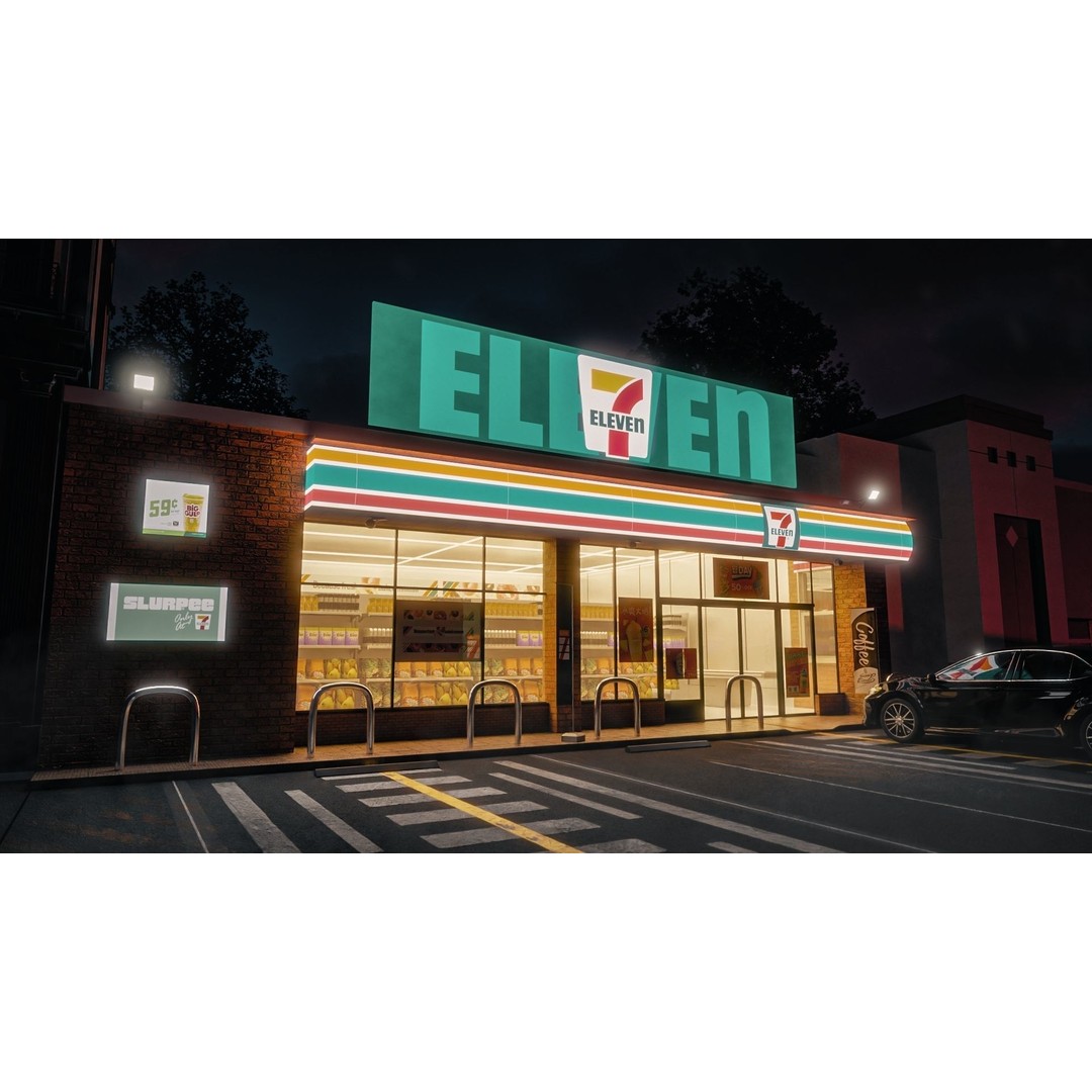 7-Eleven Store 3D Model – Low Poly Game Asset, Blender & FBX - View 3