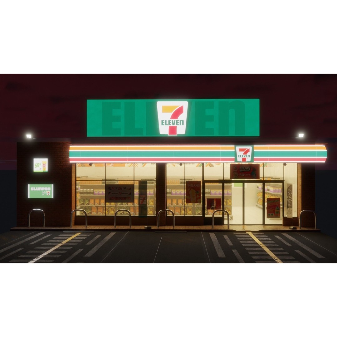 7-Eleven Store 3D Model – Low Poly Game Asset, Blender & FBX - View 4