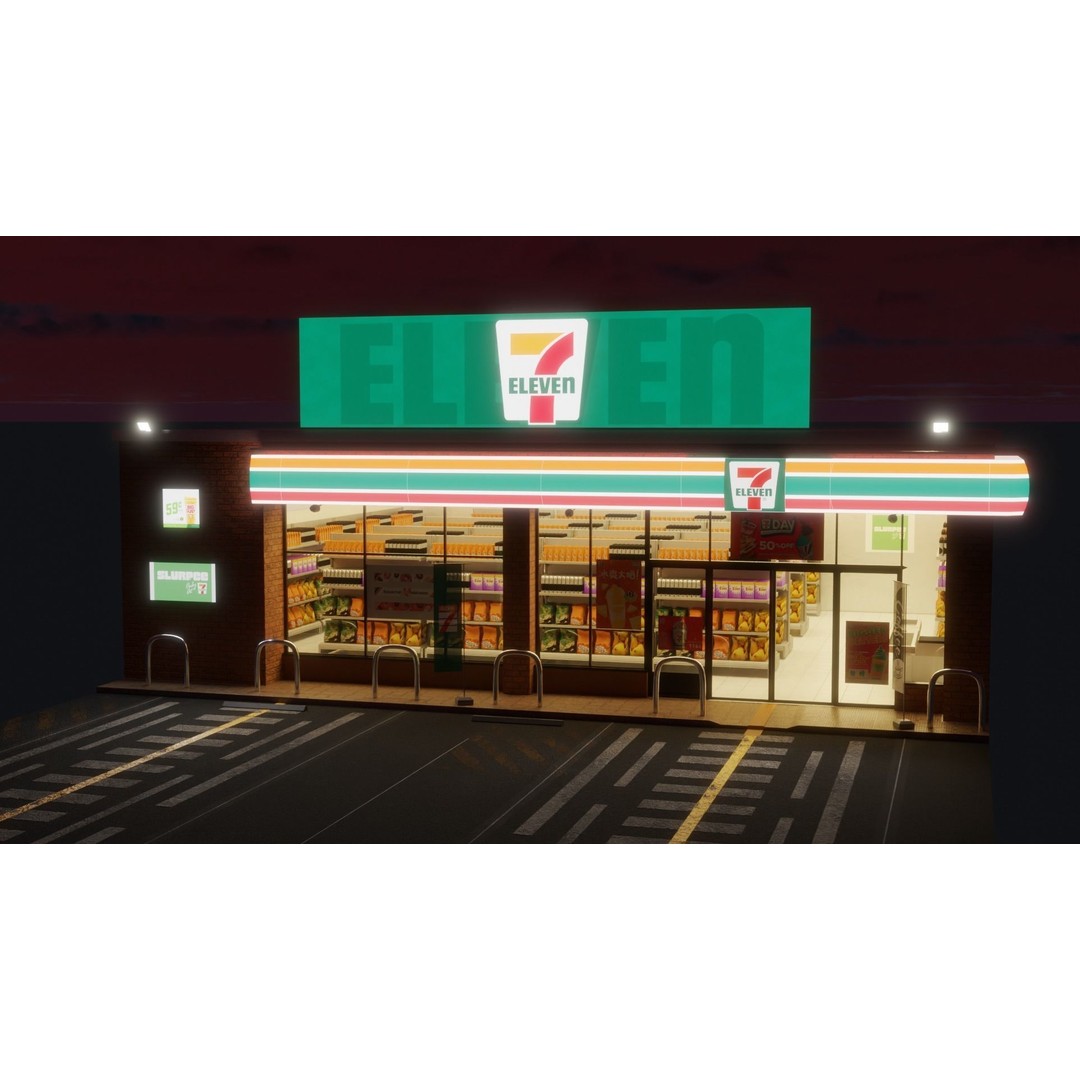 7-Eleven Store 3D Model – Low Poly Game Asset, Blender & FBX - View 5