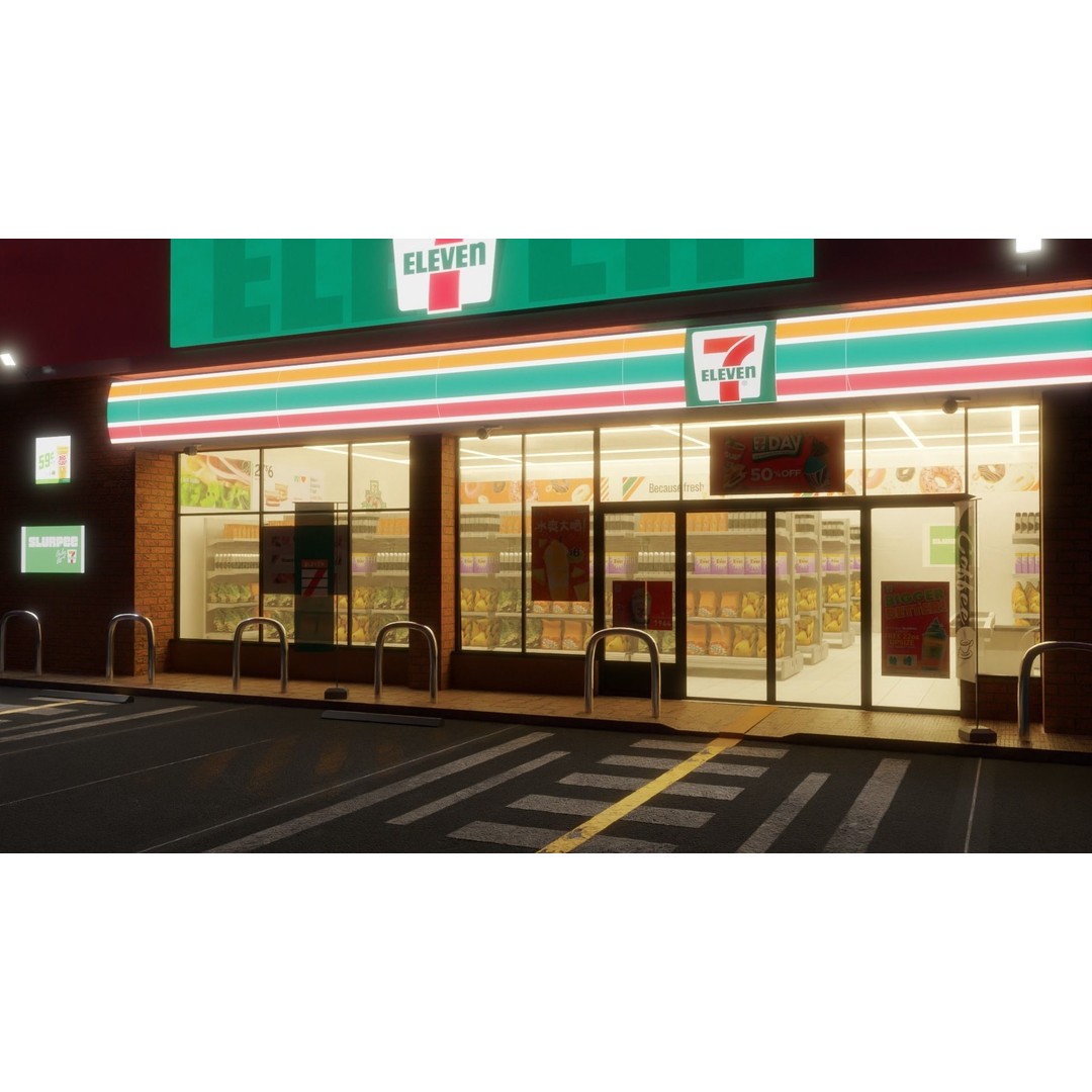 7-Eleven Store 3D Model – Low Poly Game Asset, Blender & FBX - View 6