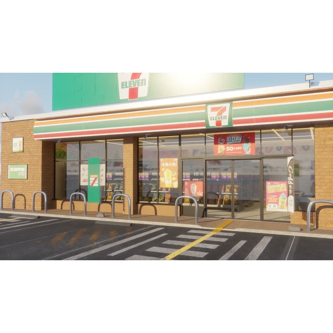 7-Eleven Store 3D Model – Low Poly Game Asset, Blender & FBX - View 7