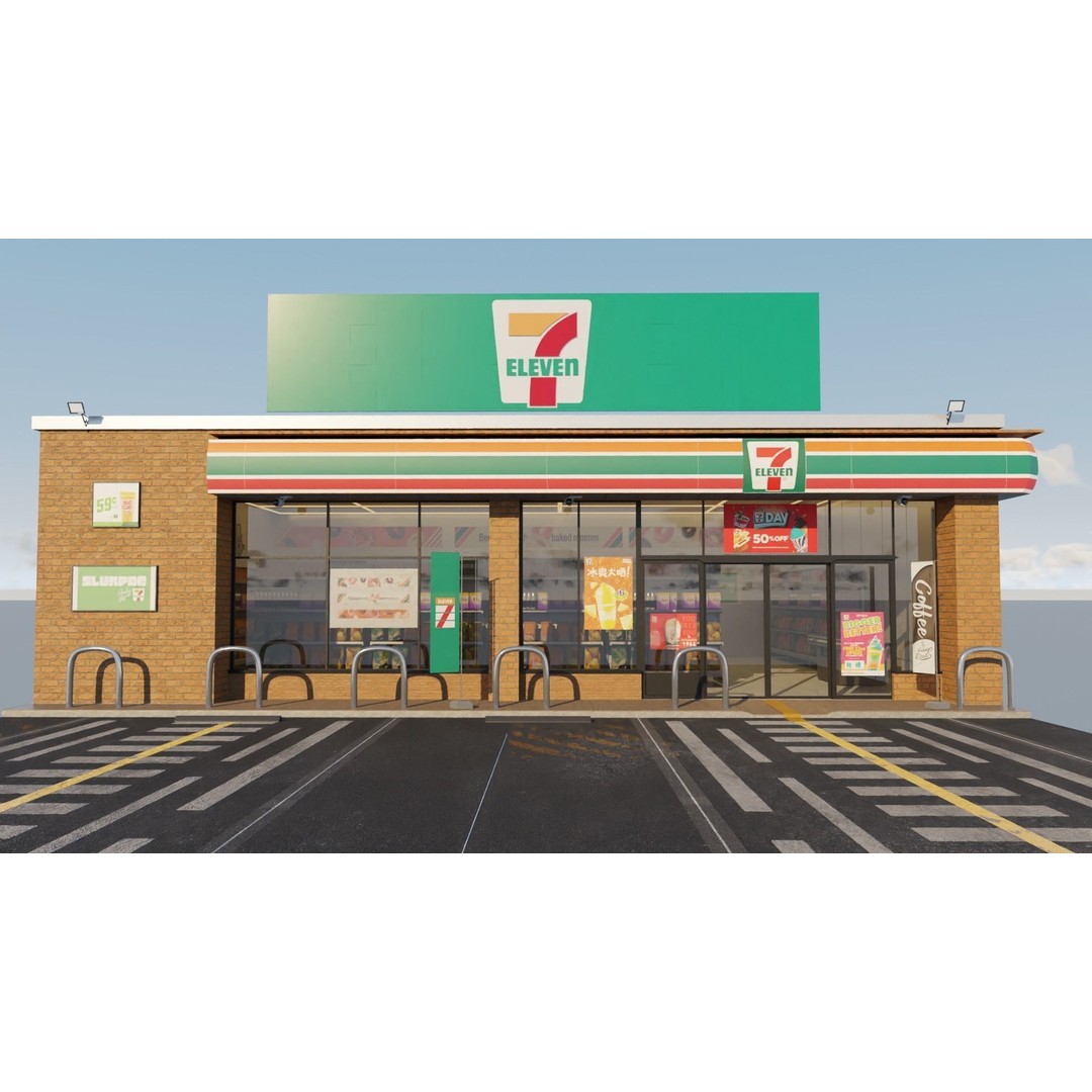 7-Eleven Store 3D Model – Low Poly Game Asset, Blender & FBX - View 8
