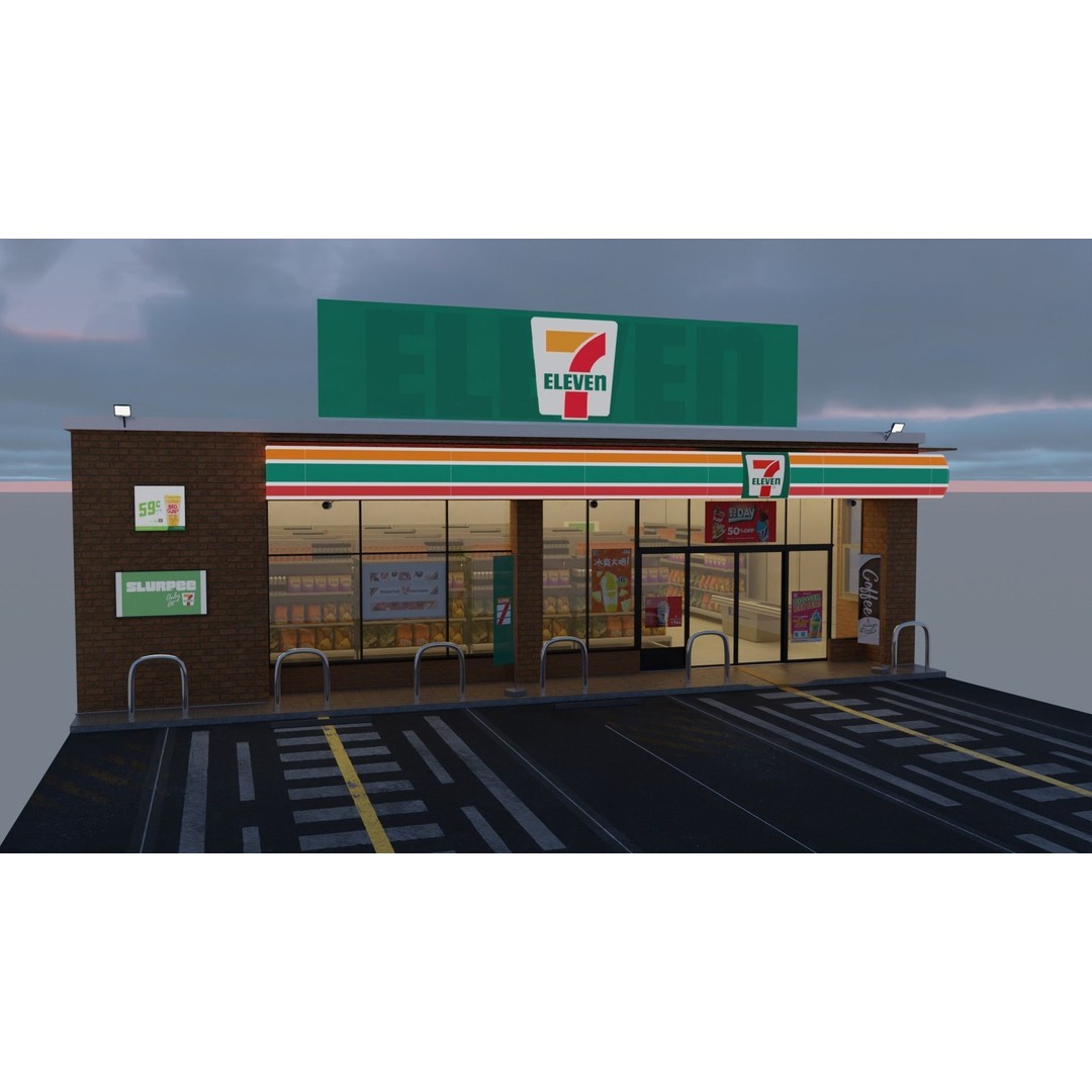7-Eleven Store 3D Model – Low Poly Game Asset, Blender & FBX - View 9