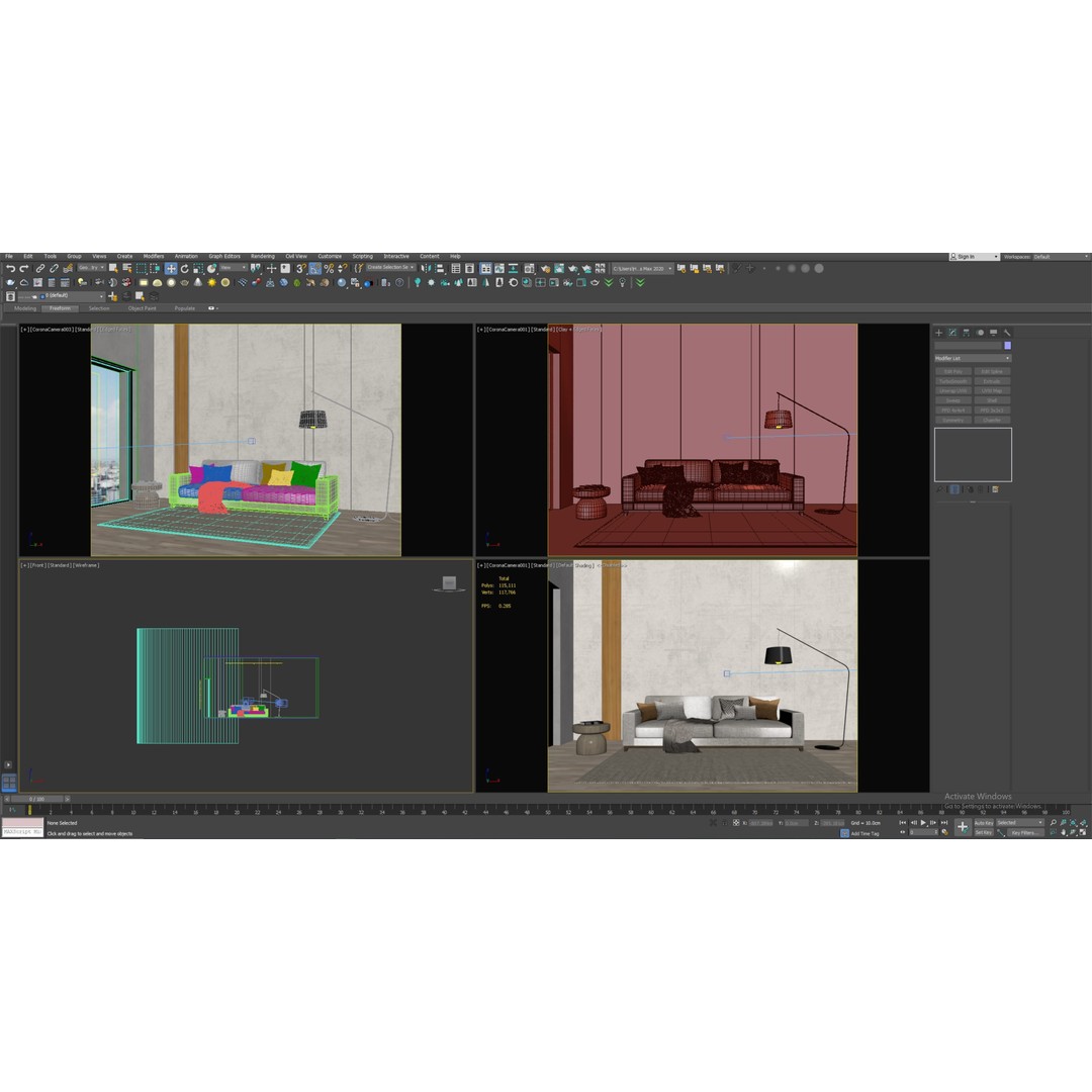 Living Room 3D Model – Modern Interior Scene with Textures, FBX, OBJ - View 4
