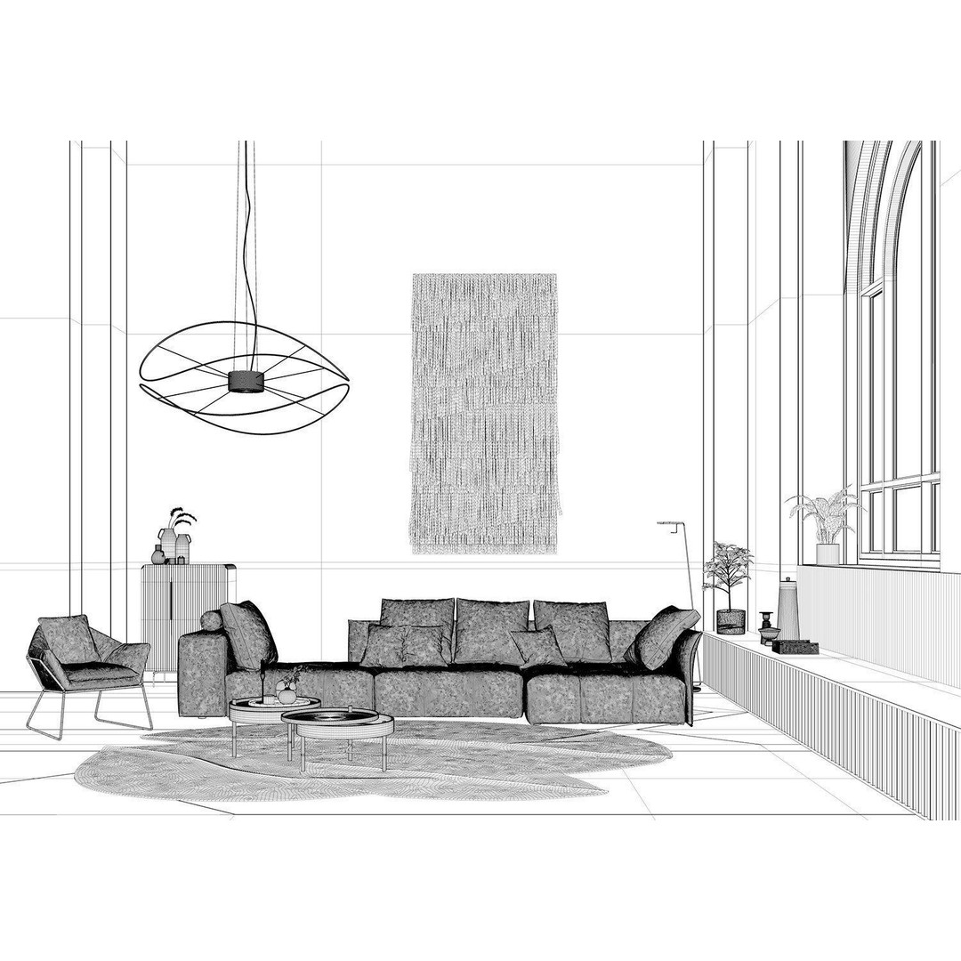 Pixels and Flowers Living Room 3D Model – Textured Interior Scene, Cinema 4D - View 15