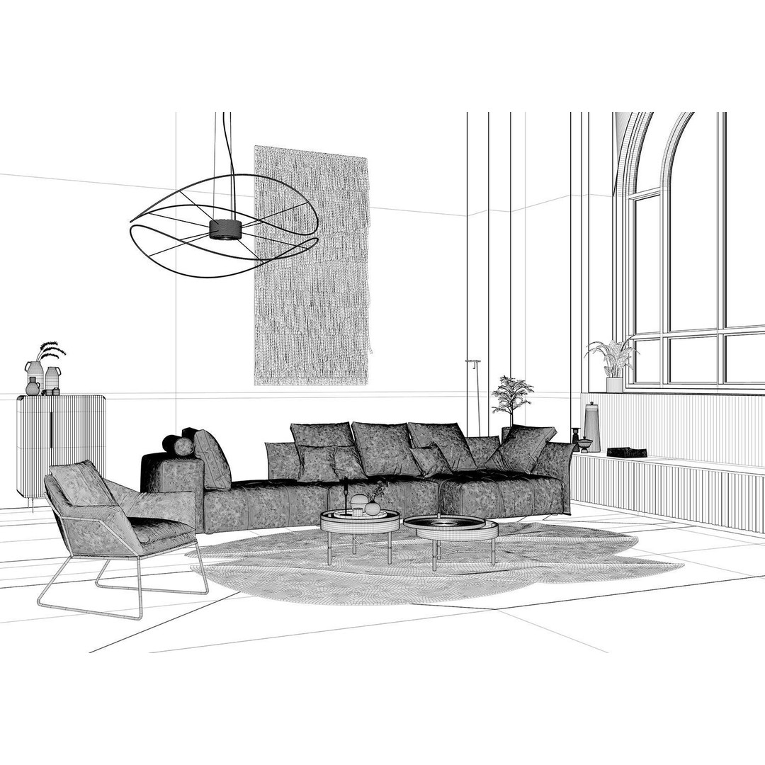 Pixels and Flowers Living Room 3D Model – Textured Interior Scene, Cinema 4D - View 16