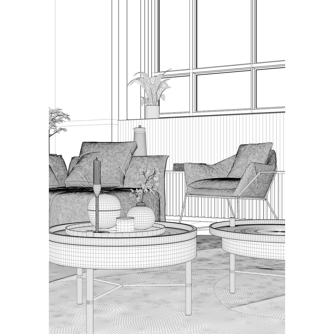 Pixels and Flowers Living Room 3D Model – Textured Interior Scene, Cinema 4D - View 19