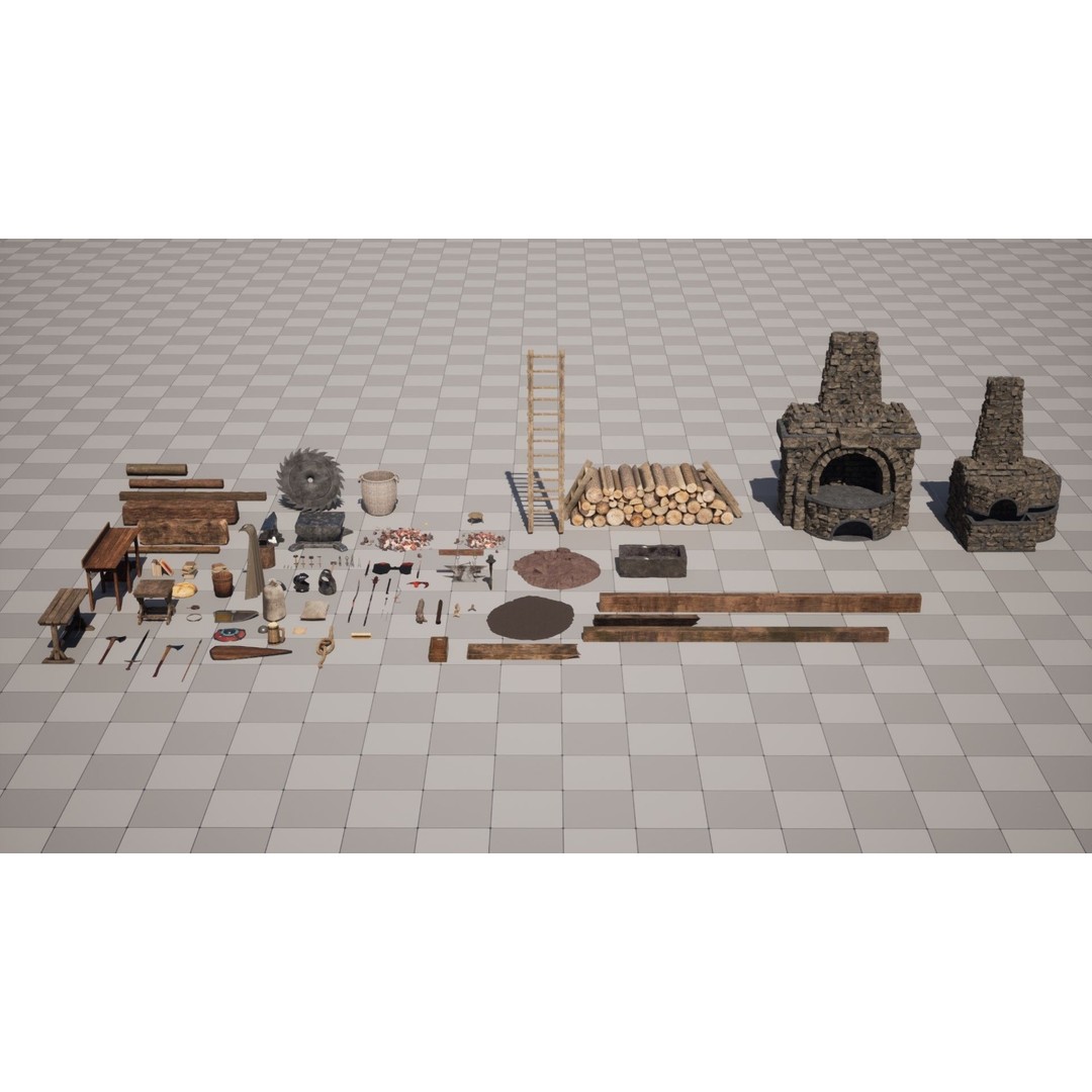 Medieval Blacksmith 3D Model – Low Poly Game Asset, FBX