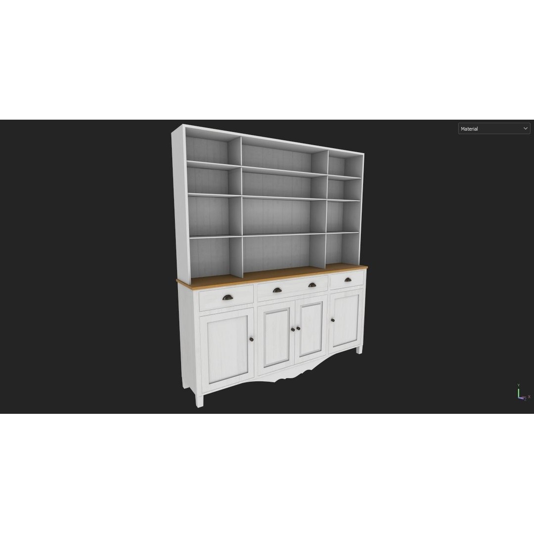 Cottage Buffet Table 3D Model – Low Poly PBR Furniture, FBX - View 3