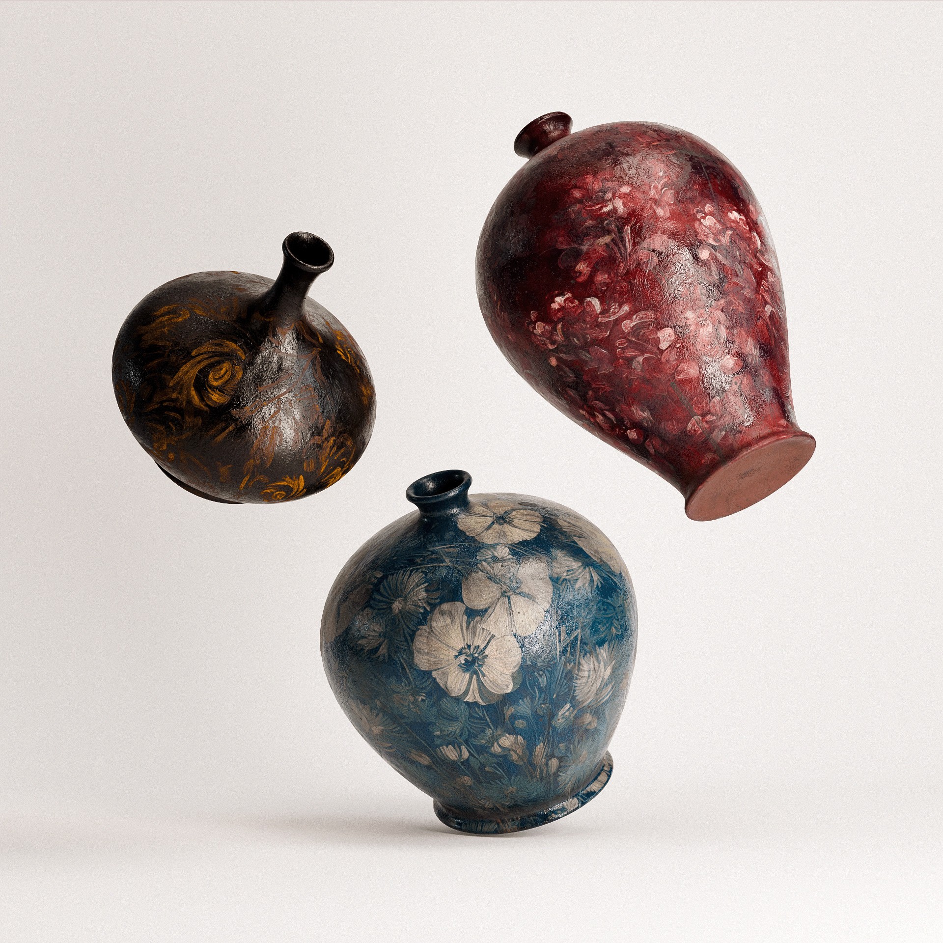 Vintage Pots Set - Low-Poly Game-Ready 3D Model - View 3