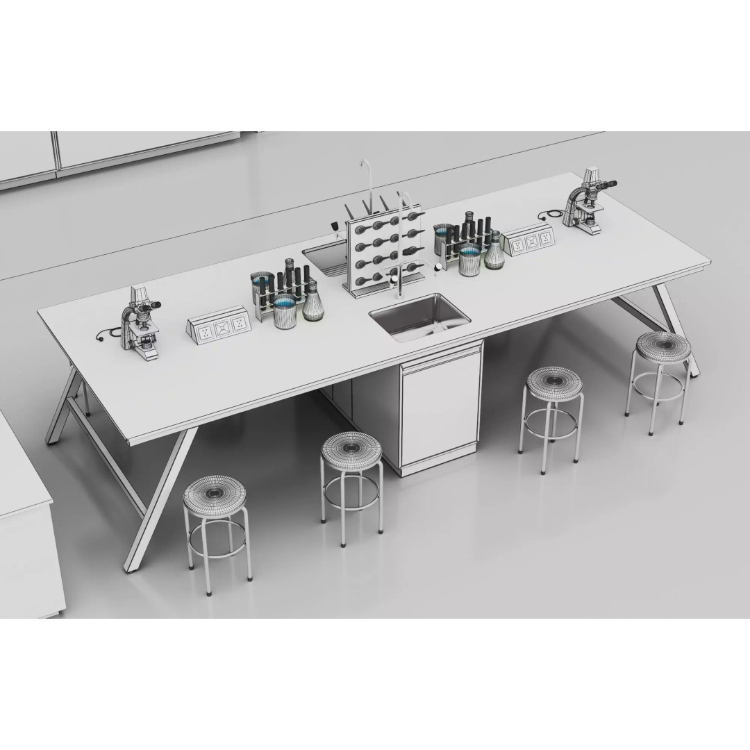 Laboratory Table 3D Model – Low Poly Science Asset, FBX, OBJ - View 13