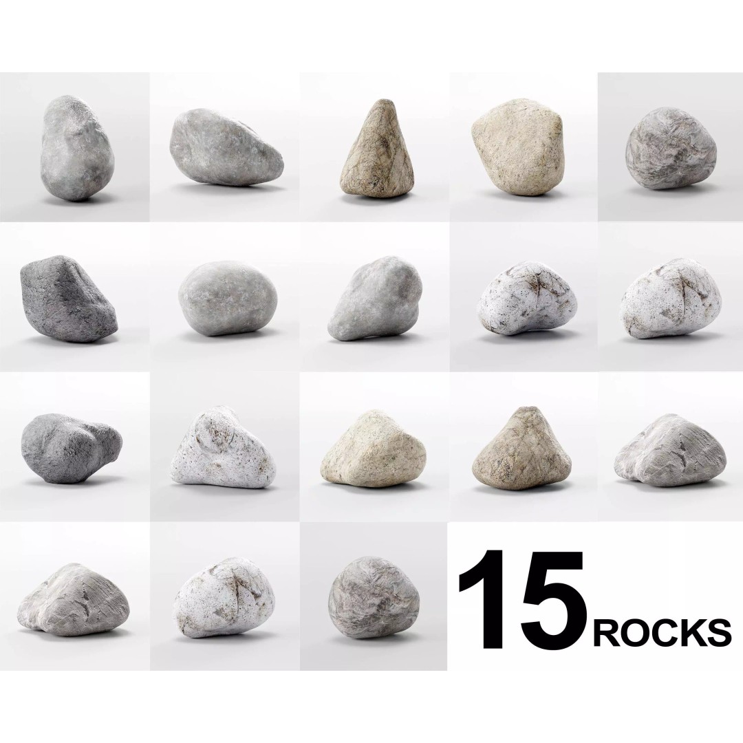 Smooth River Stones 3D Model – Low Poly Boulder Collection, Game Ready - View 2