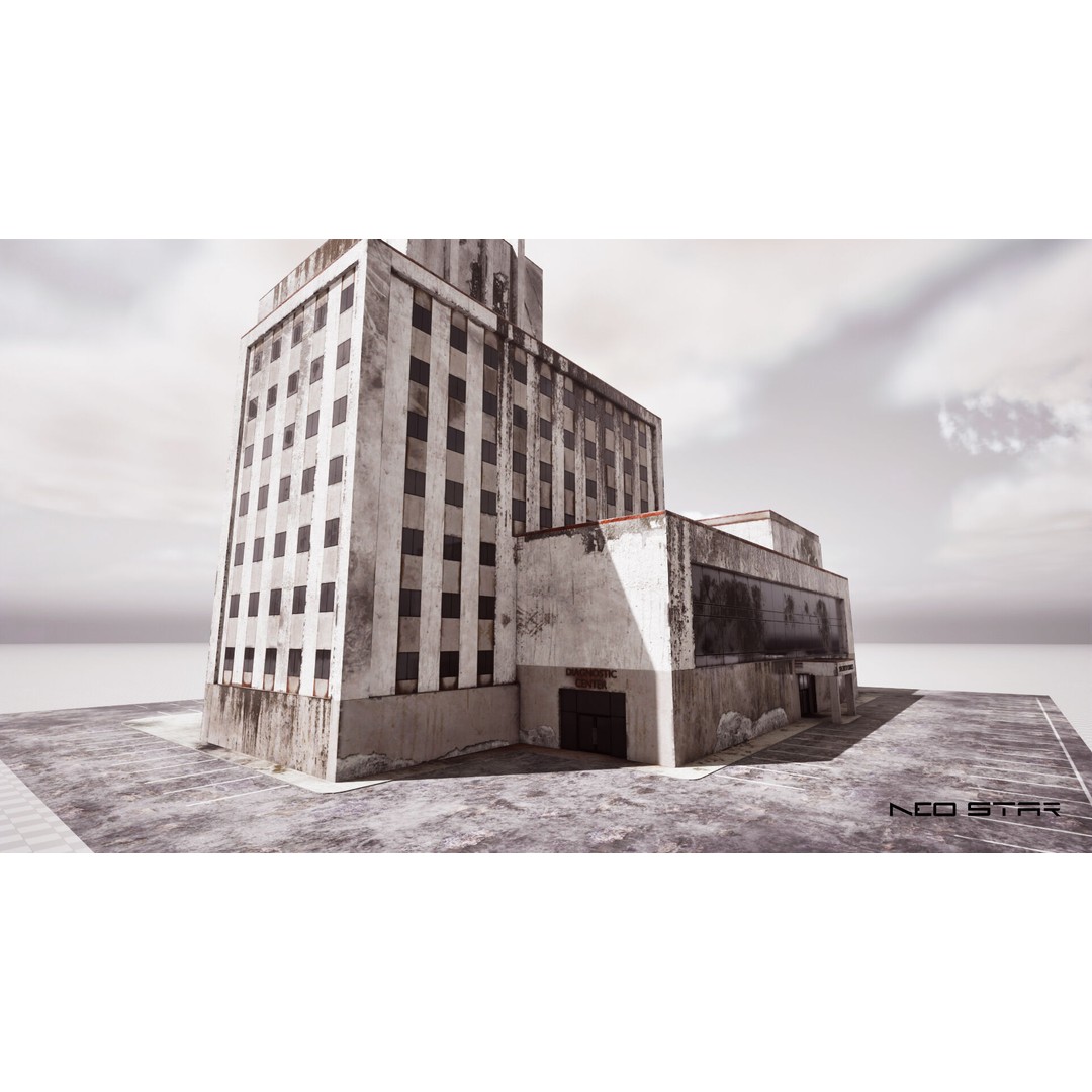Abandoned Hospital 3D Model – Low Poly Game-Ready Asset, FBX, OBJ