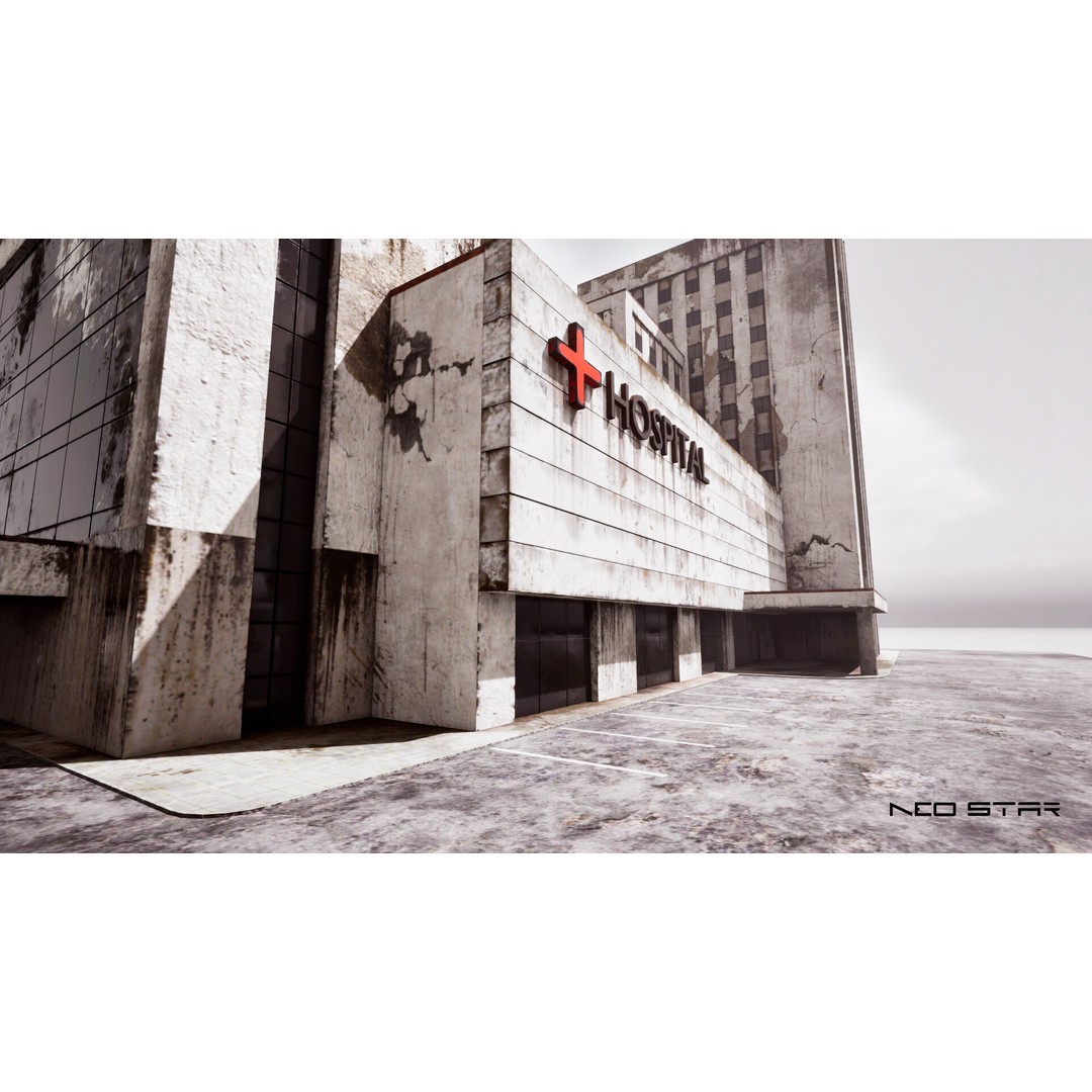 Abandoned Hospital 3D Model – Low Poly Game-Ready Asset, FBX, OBJ - View 10