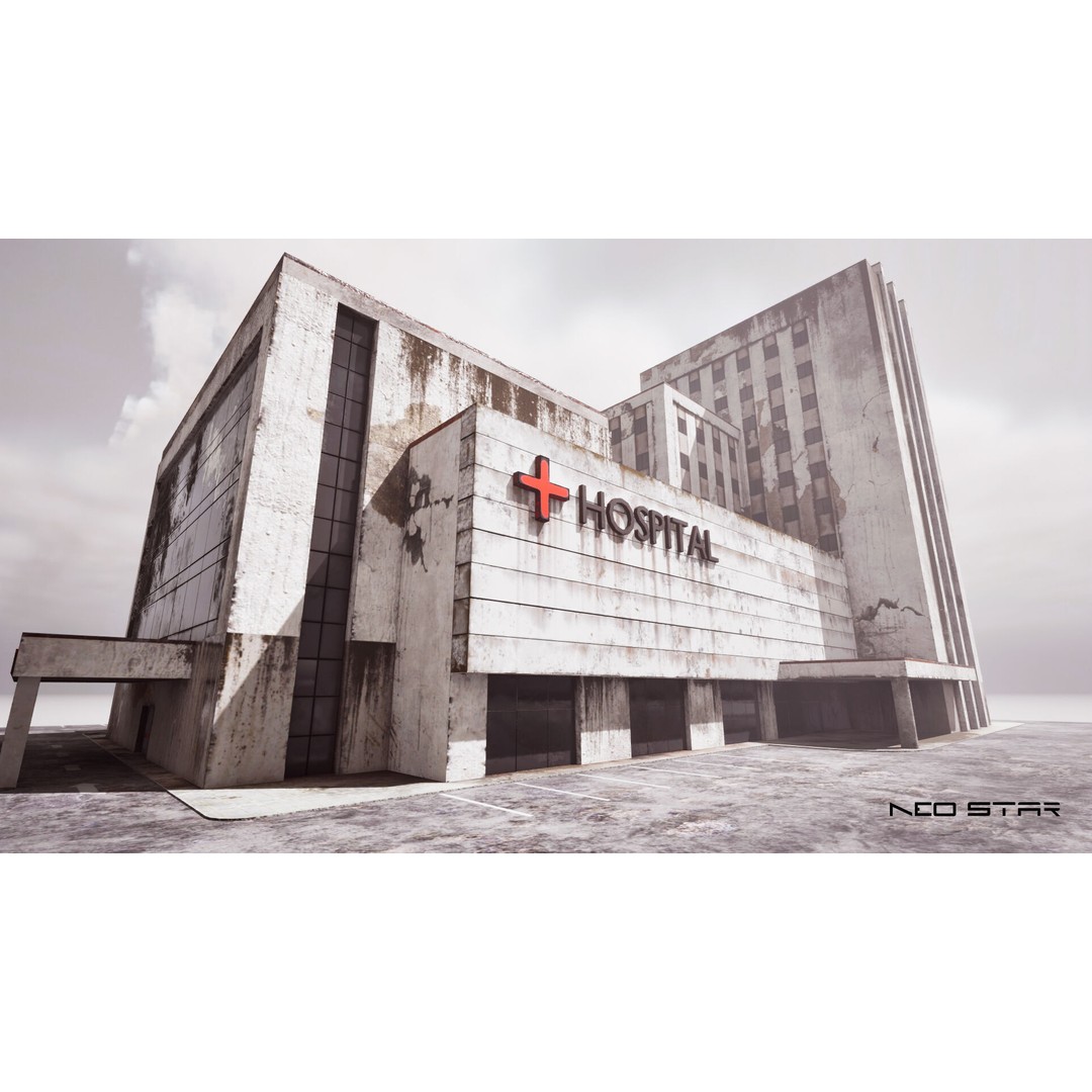 Abandoned Hospital 3D Model – Low Poly Game-Ready Asset, FBX, OBJ - View 3