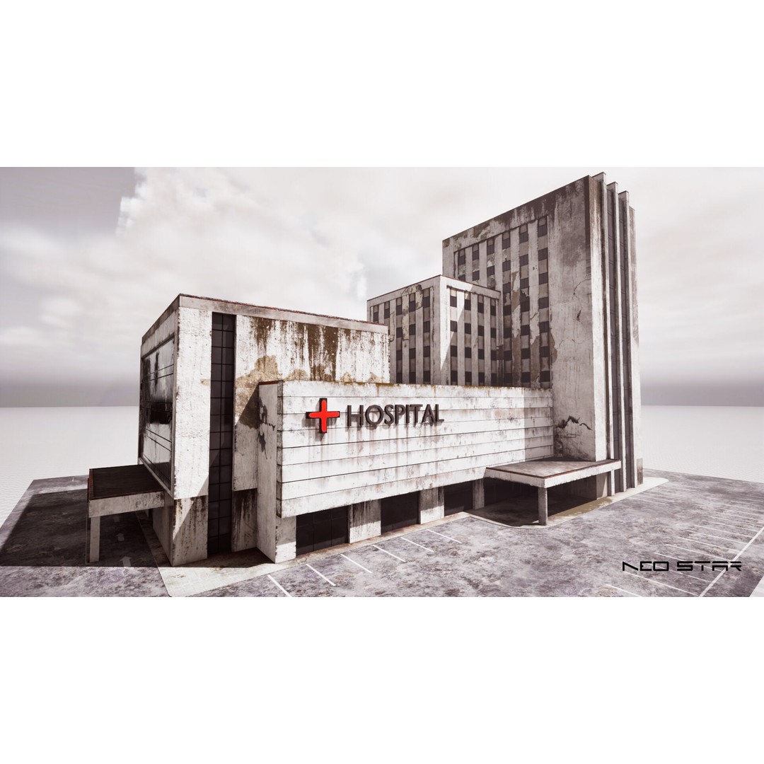 Abandoned Hospital 3D Model – Low Poly Game-Ready Asset, FBX, OBJ - View 4
