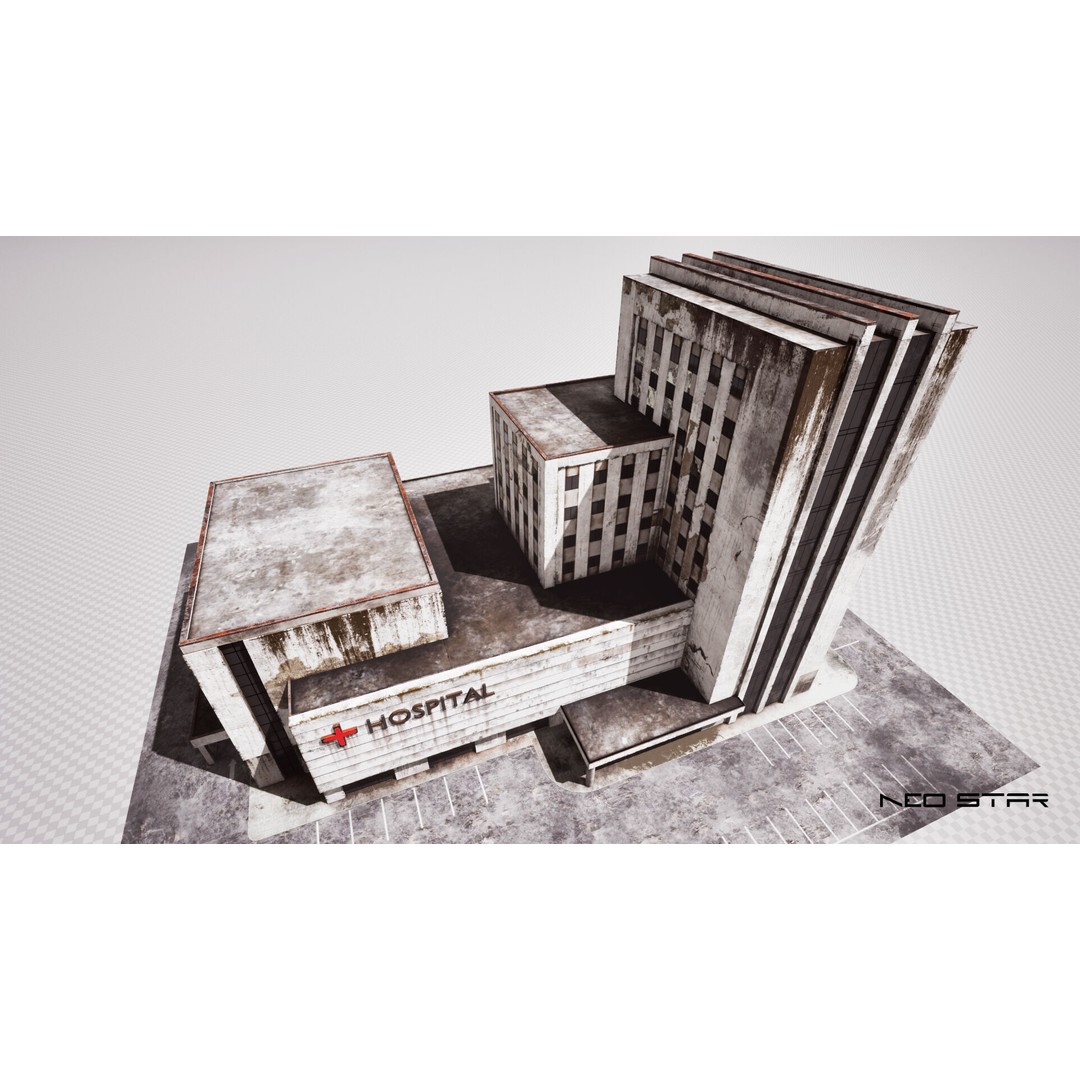 Abandoned Hospital 3D Model – Low Poly Game-Ready Asset, FBX, OBJ - View 5