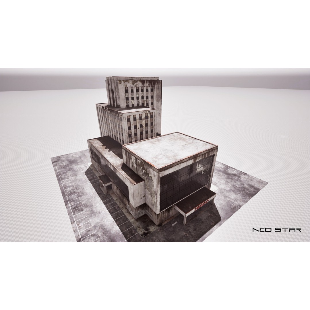 Abandoned Hospital 3D Model – Low Poly Game-Ready Asset, FBX, OBJ - View 6
