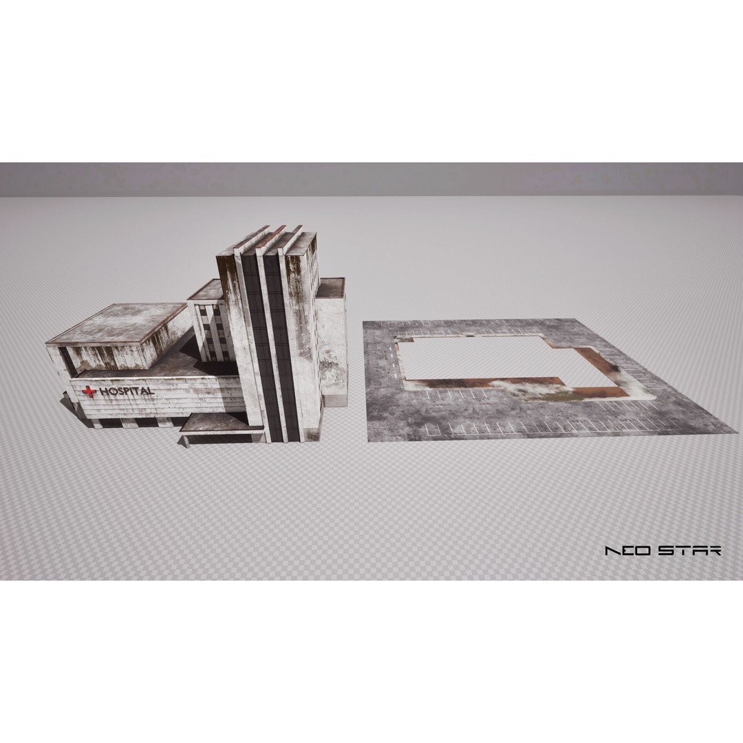 Abandoned Hospital 3D Model – Low Poly Game-Ready Asset, FBX, OBJ - View 8