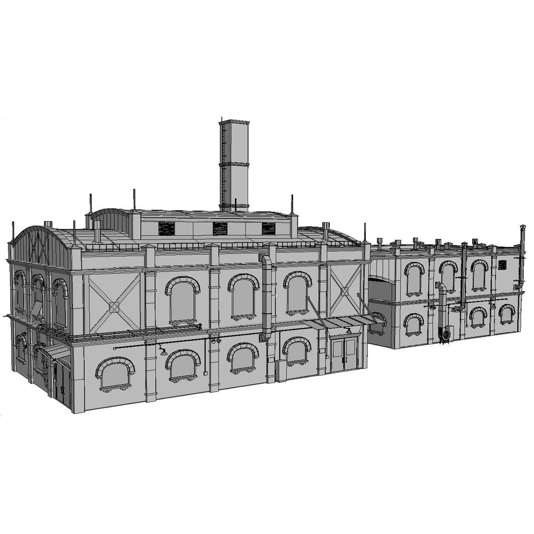 Old Brick Factory 3D Model – Low Poly Industrial Exterior, FBX, OBJ