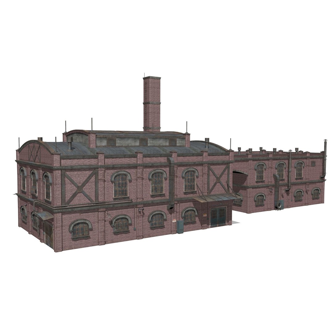Old Brick Factory 3D Model – Low Poly Industrial Exterior, FBX, OBJ - View 11