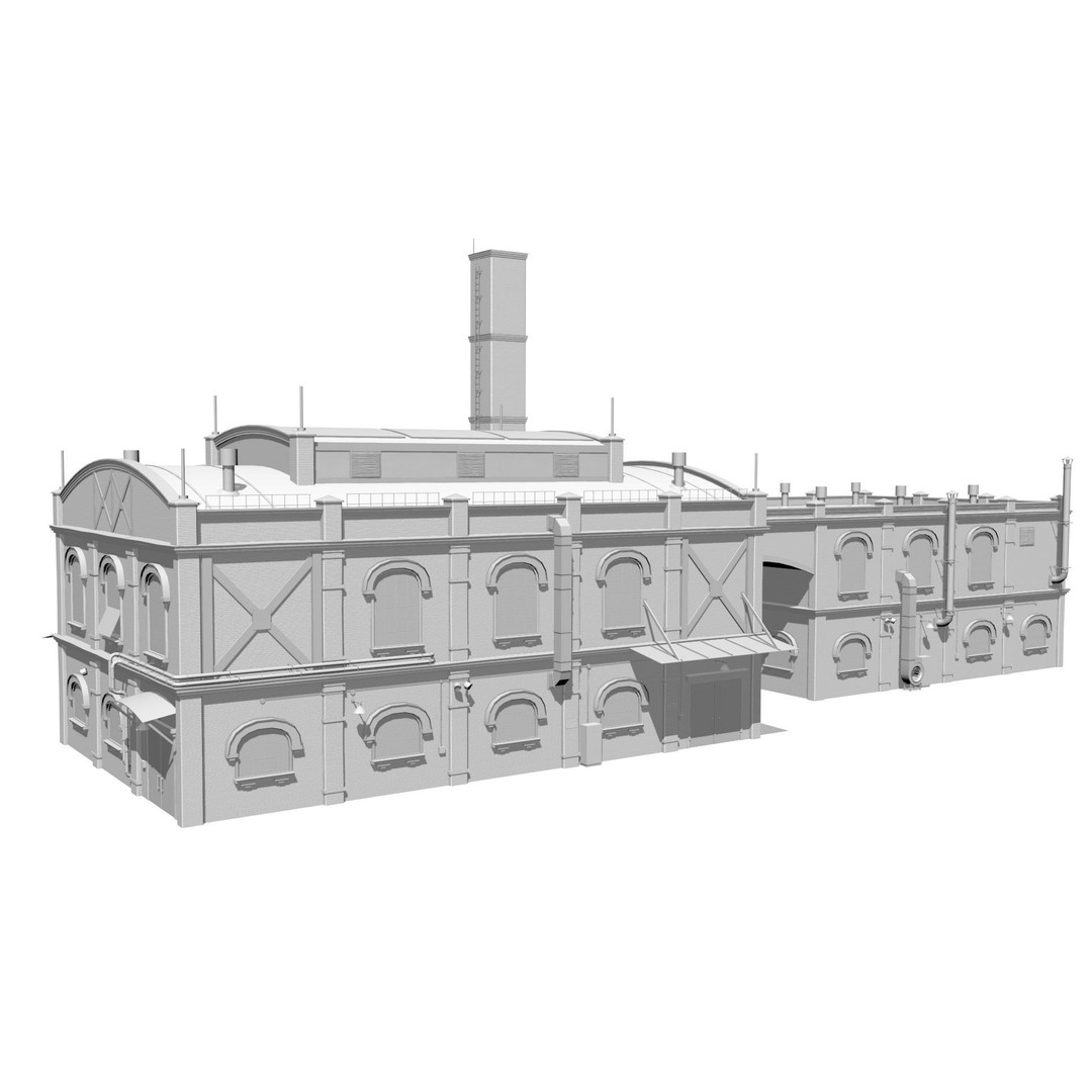Old Brick Factory 3D Model – Low Poly Industrial Exterior, FBX, OBJ - View 14