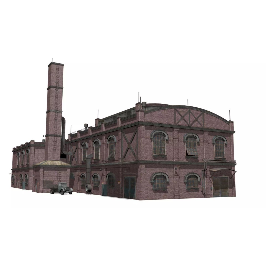 Old Brick Factory 3D Model – Low Poly Industrial Exterior, FBX, OBJ - View 2