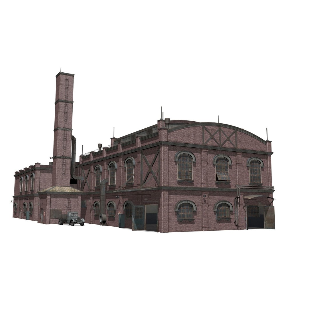 Old Brick Factory 3D Model – Low Poly Industrial Exterior, FBX, OBJ - View 3