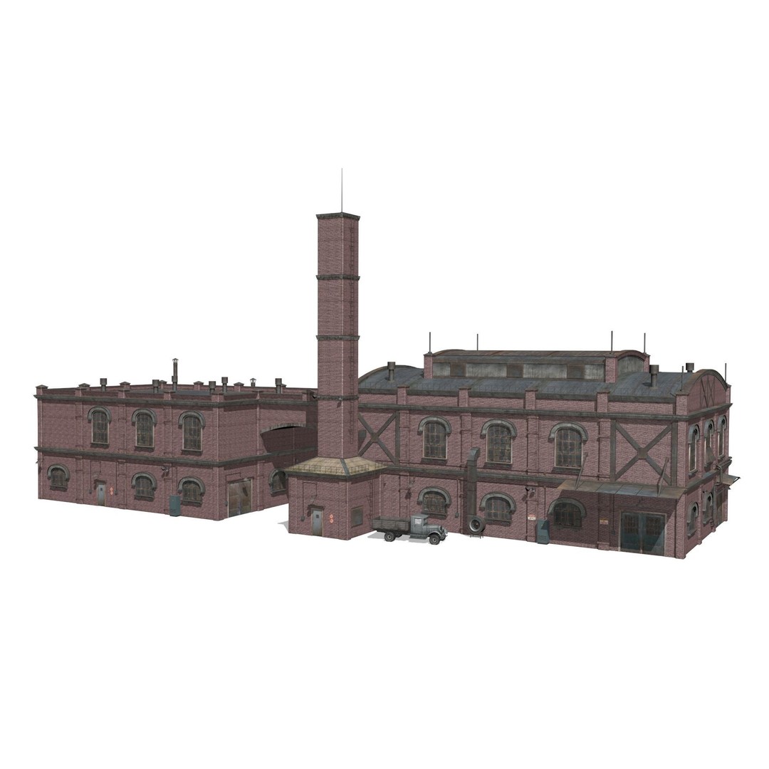 Old Brick Factory 3D Model – Low Poly Industrial Exterior, FBX, OBJ - View 5
